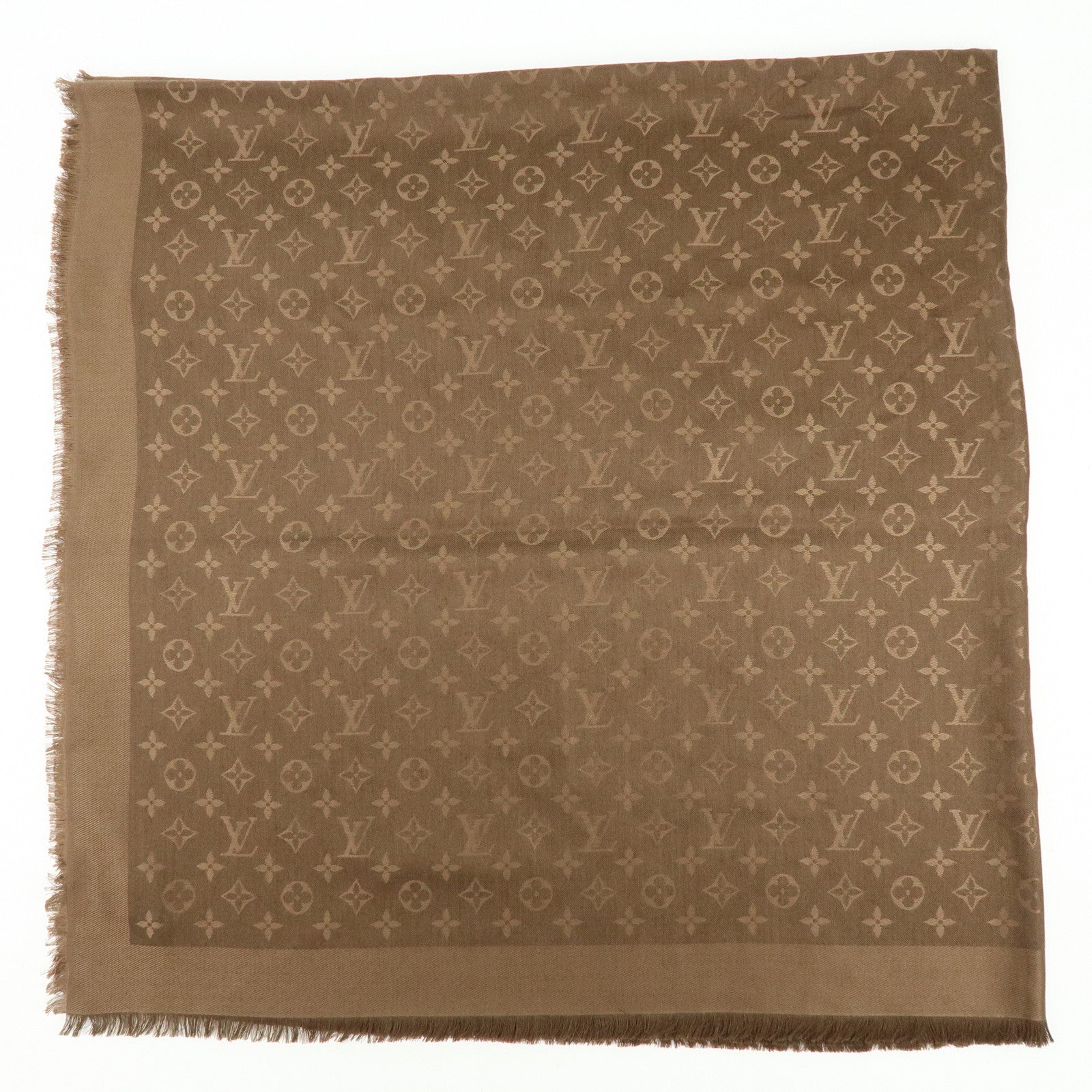 Louis Vuitton Monogram Shine Silk Wool Scarf Brown M77357