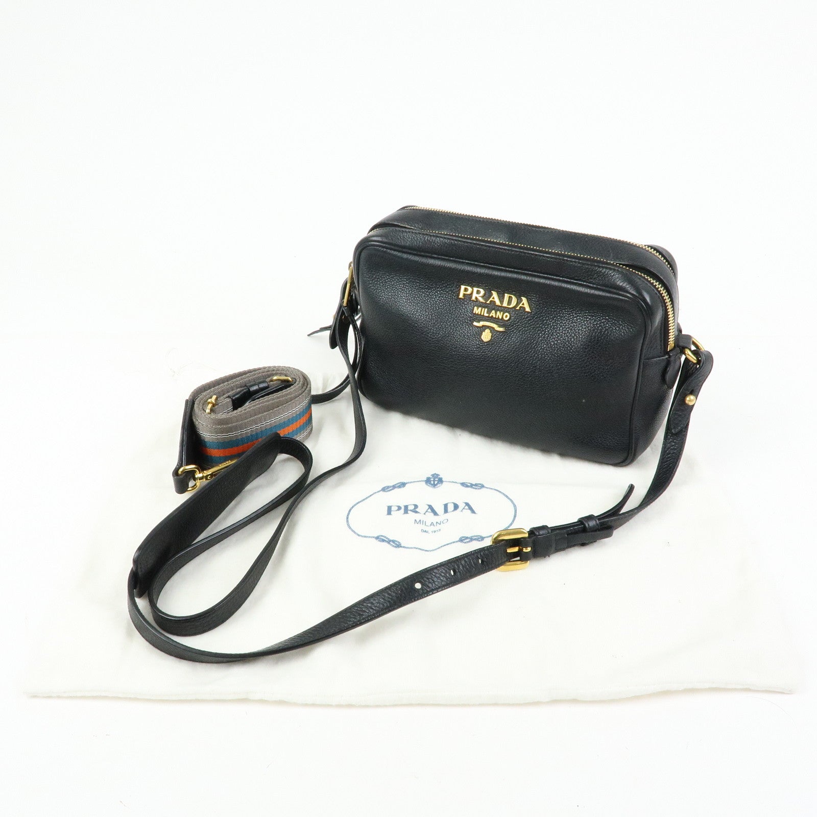 PRADA Logo Leather Shoulder Crossbody Bag Black 1BH079