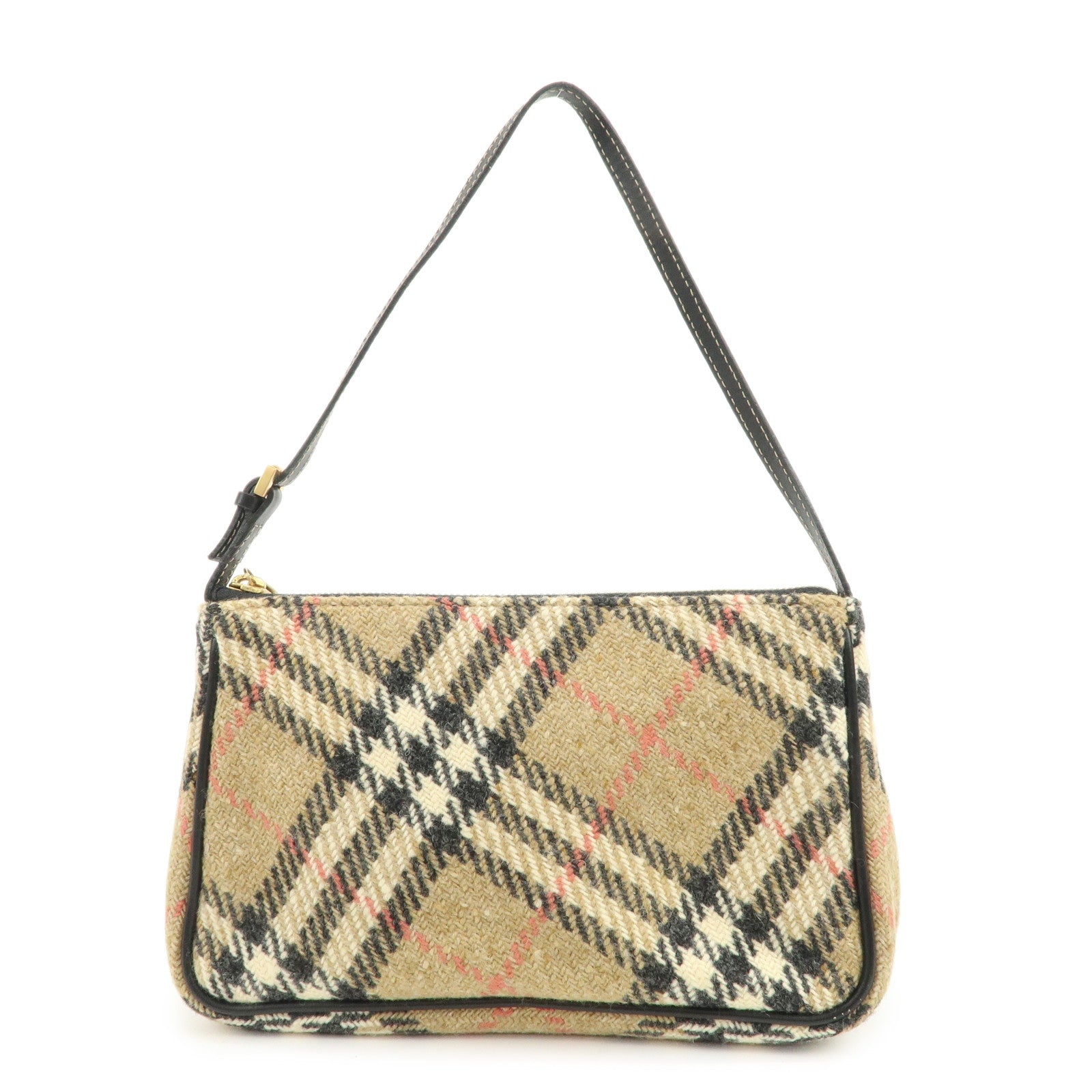 BURBERRY Nova Plaid Wool Leather Shoulder Bag Hand Bag Beige Black