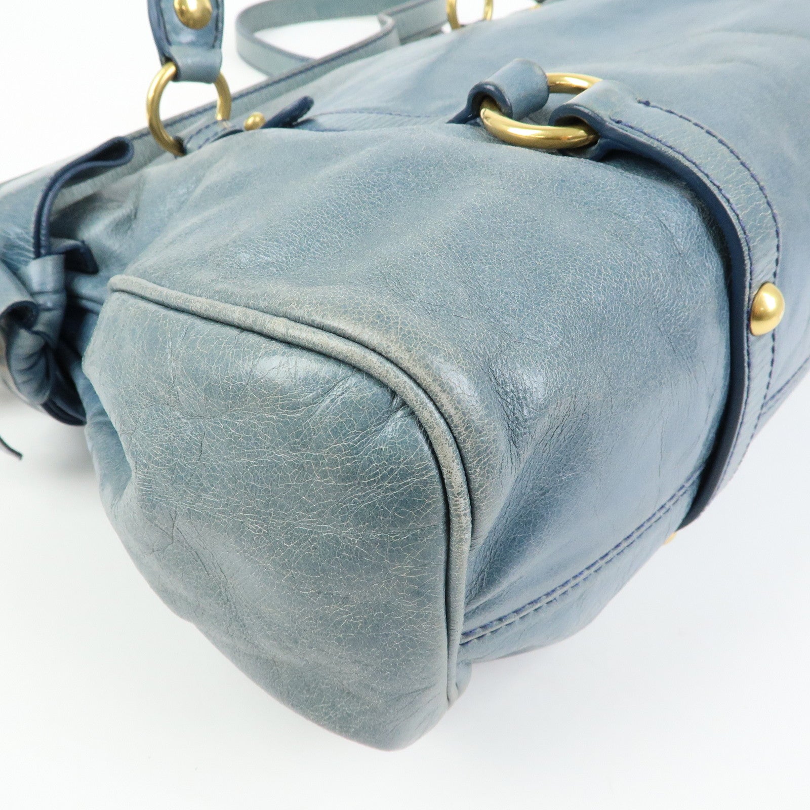 MIU MIU Side Ribbon Vittello Lux 2Way Bag Hand Shoulder Bag Blue