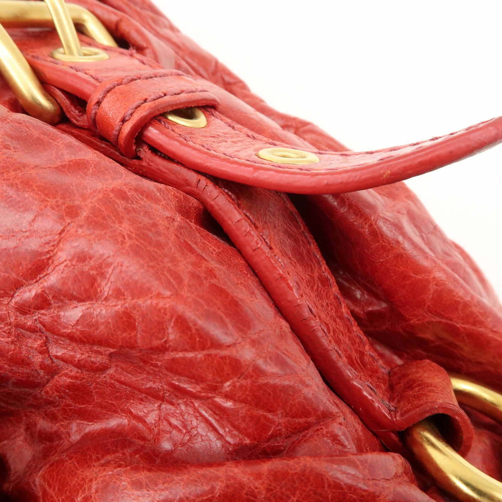 MIU MIU Leather 2WAY Bag Hand Bag Shoulder Bag Red Gold HDW Used