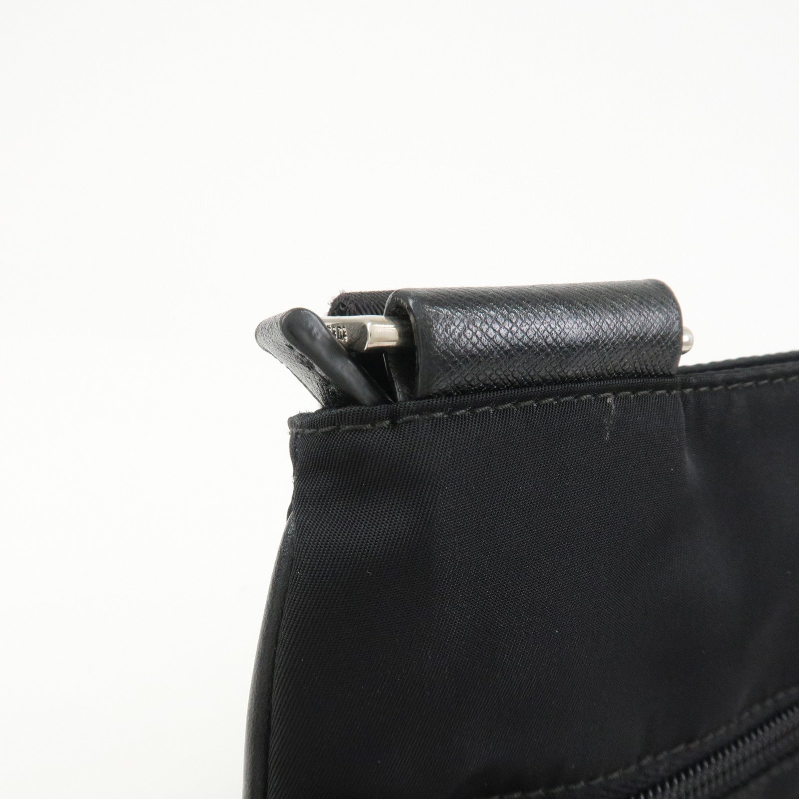 PRADA Triangle Logo Nylon Leather Shoulder Bag Black 1BH978