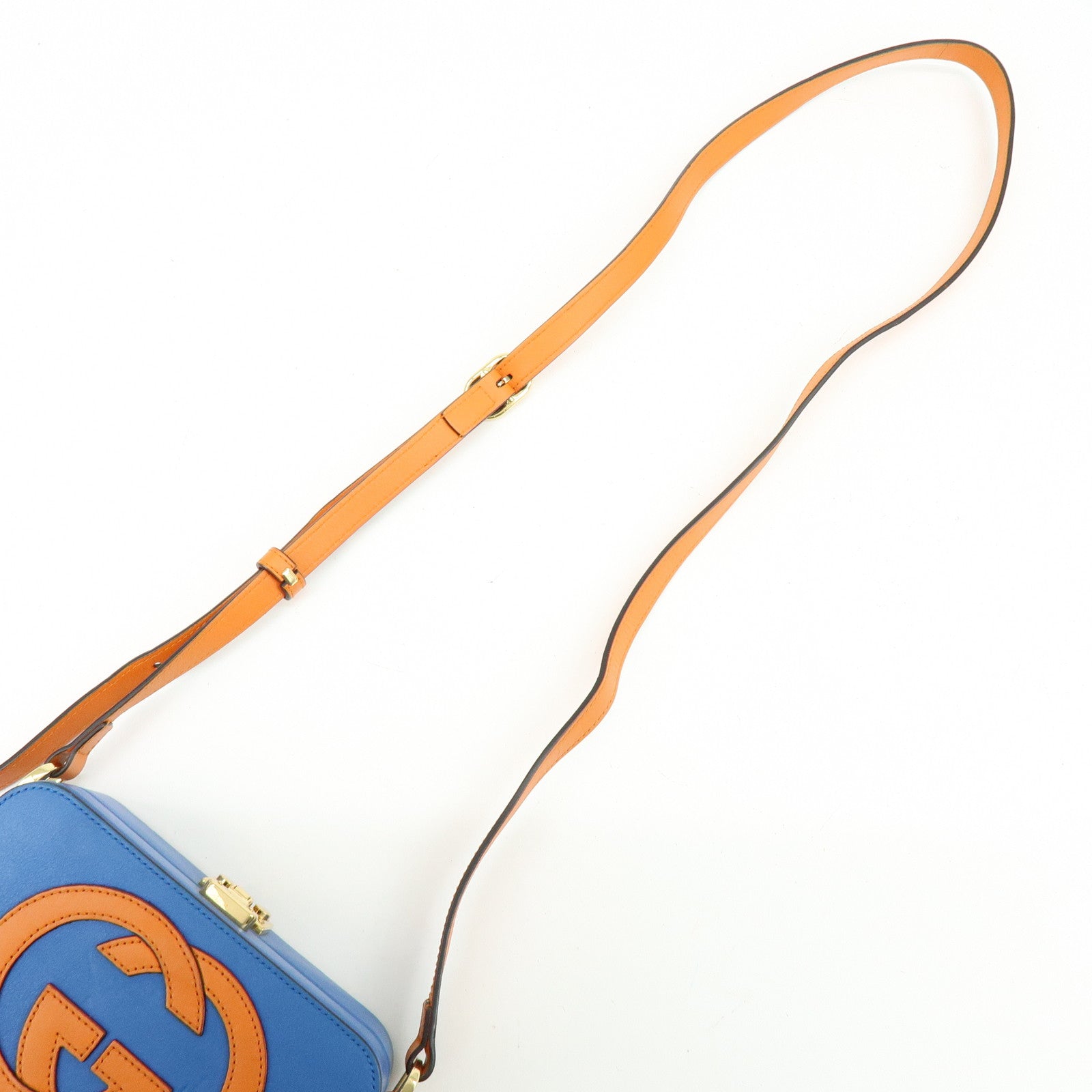 GUCCI Logo Interlocking G Leather Shoulder Bag Blue Orange 658230