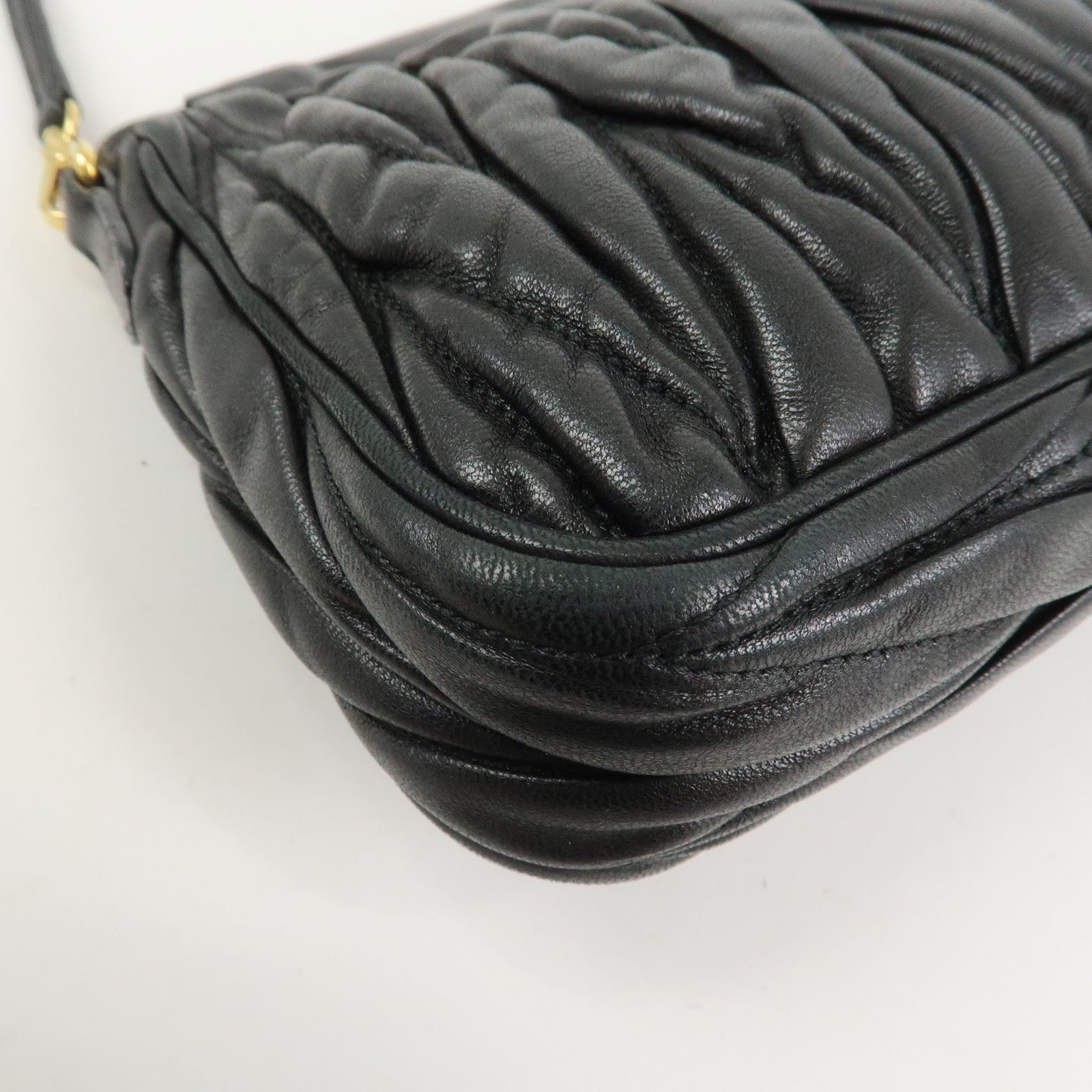 MIU MIU Matelasse Leather Shoulder Bag Hand Bag Black