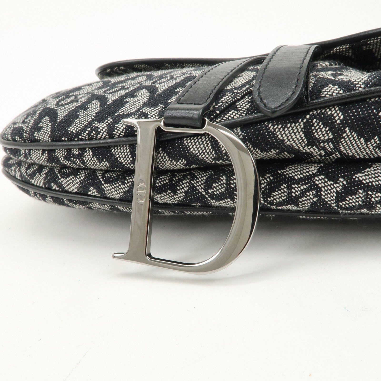 Christian Dior Trotter Canvas Leather Saddle Bag Hand Bag Black