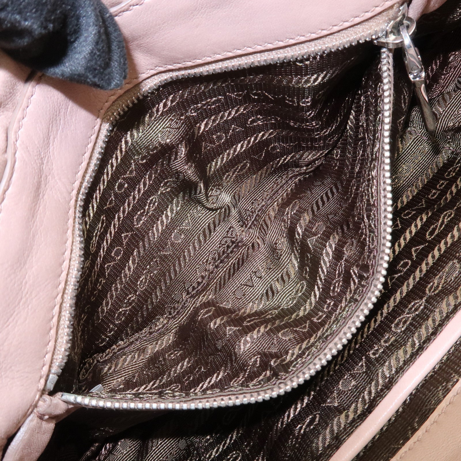 PRADA Leather Gathered Chain Shoulder Bag Pink Beige B4695C