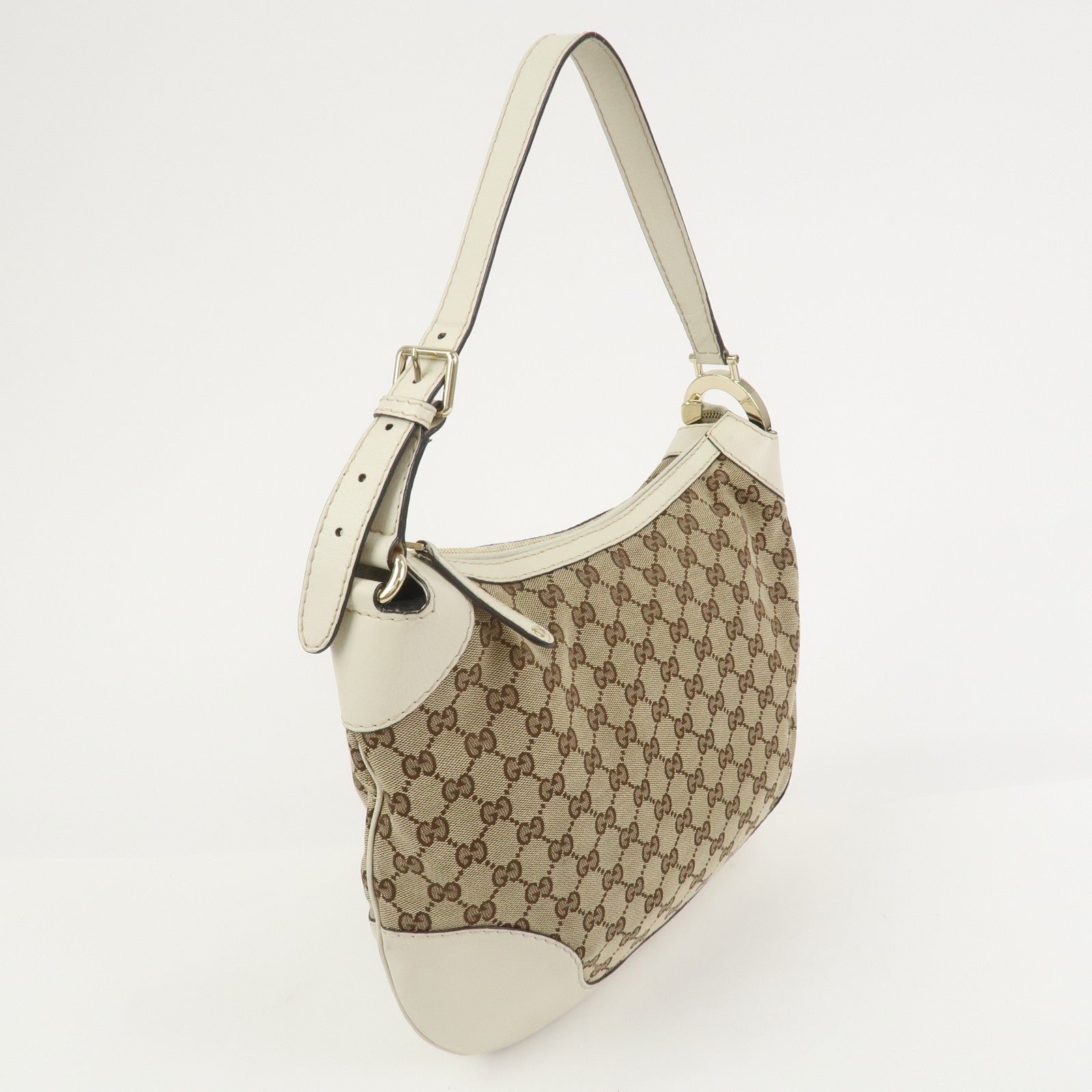 GUCCI GG Canvas Leather Shoulder Bag Brown Ivory 211810