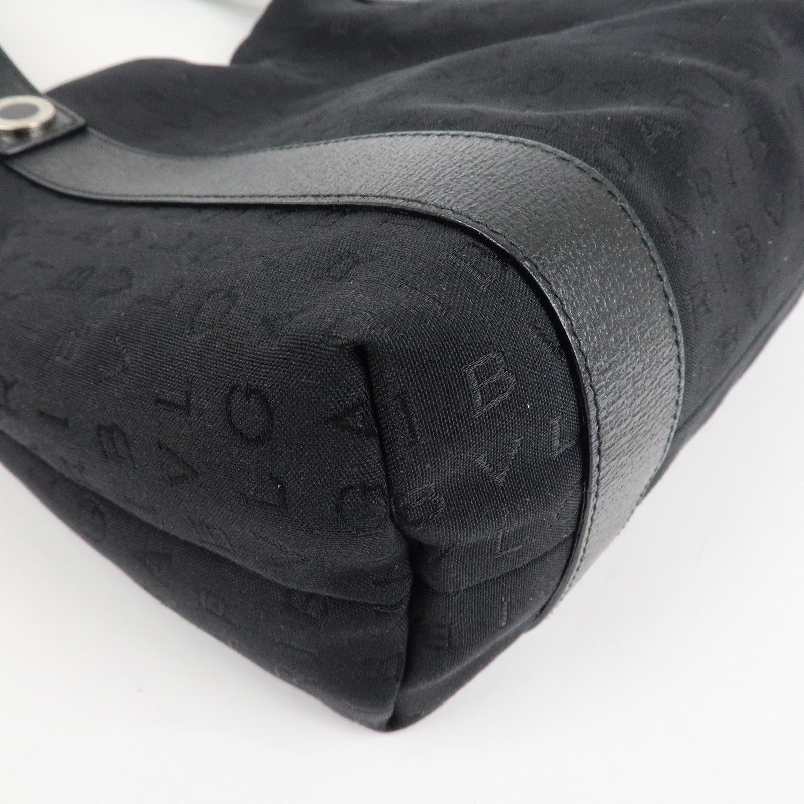 BVLGARI Logo Mania Canvas Leather Tote Bag Hand Bag Black Silver HDW Used