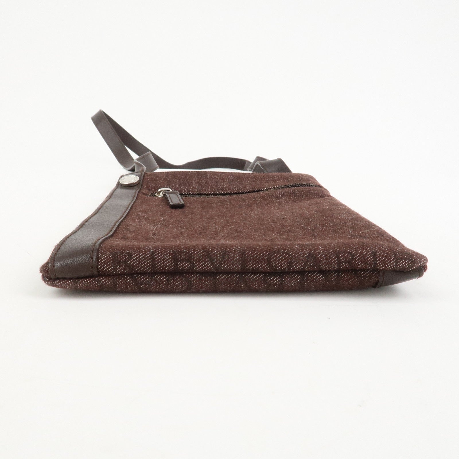 BVLGARI Logo Mania Canvas Leather Shoulder Bag Crossbody Bag Brown