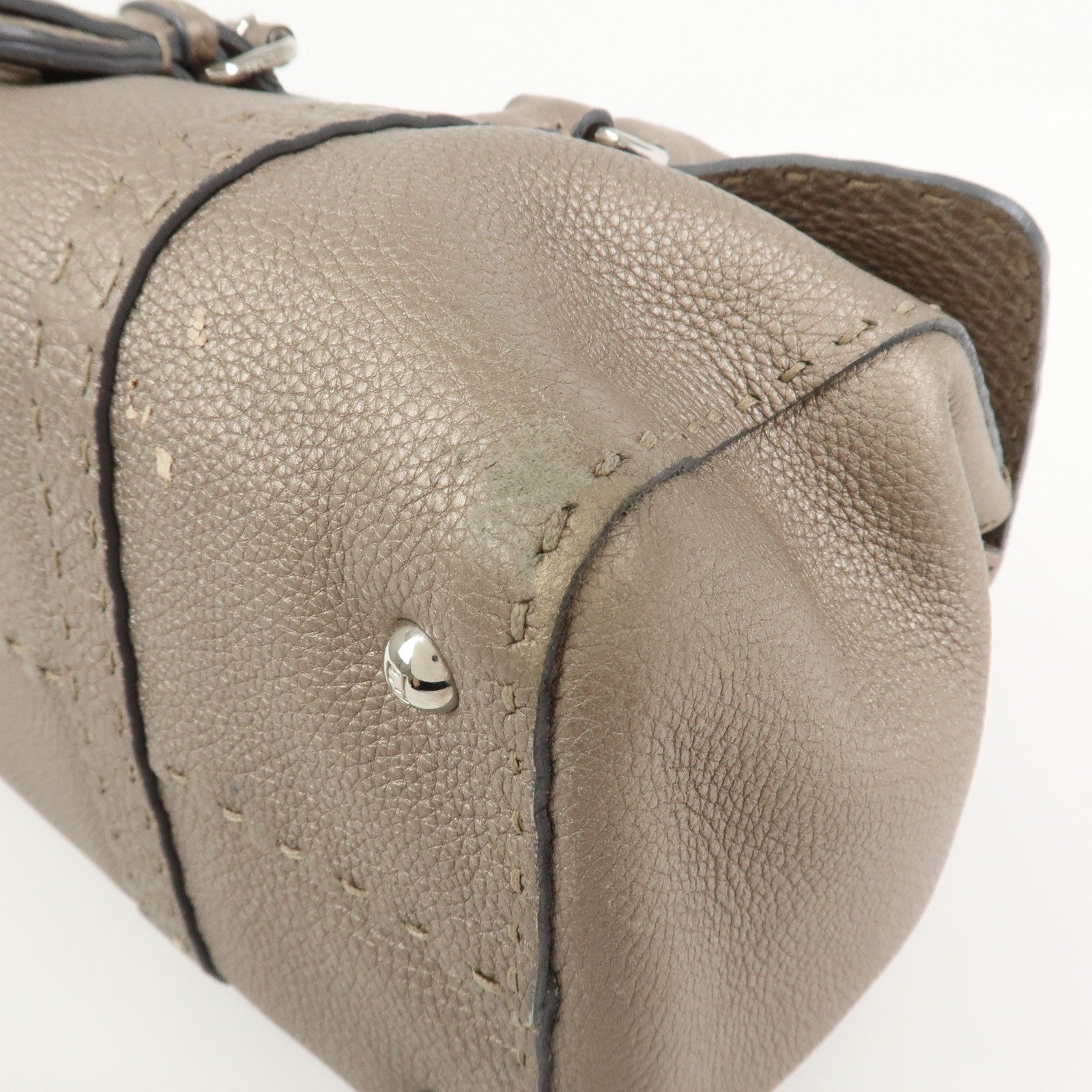 FENDI Seleria Linda Leather Shoulder Bag Hand Bag Greige 8BR442