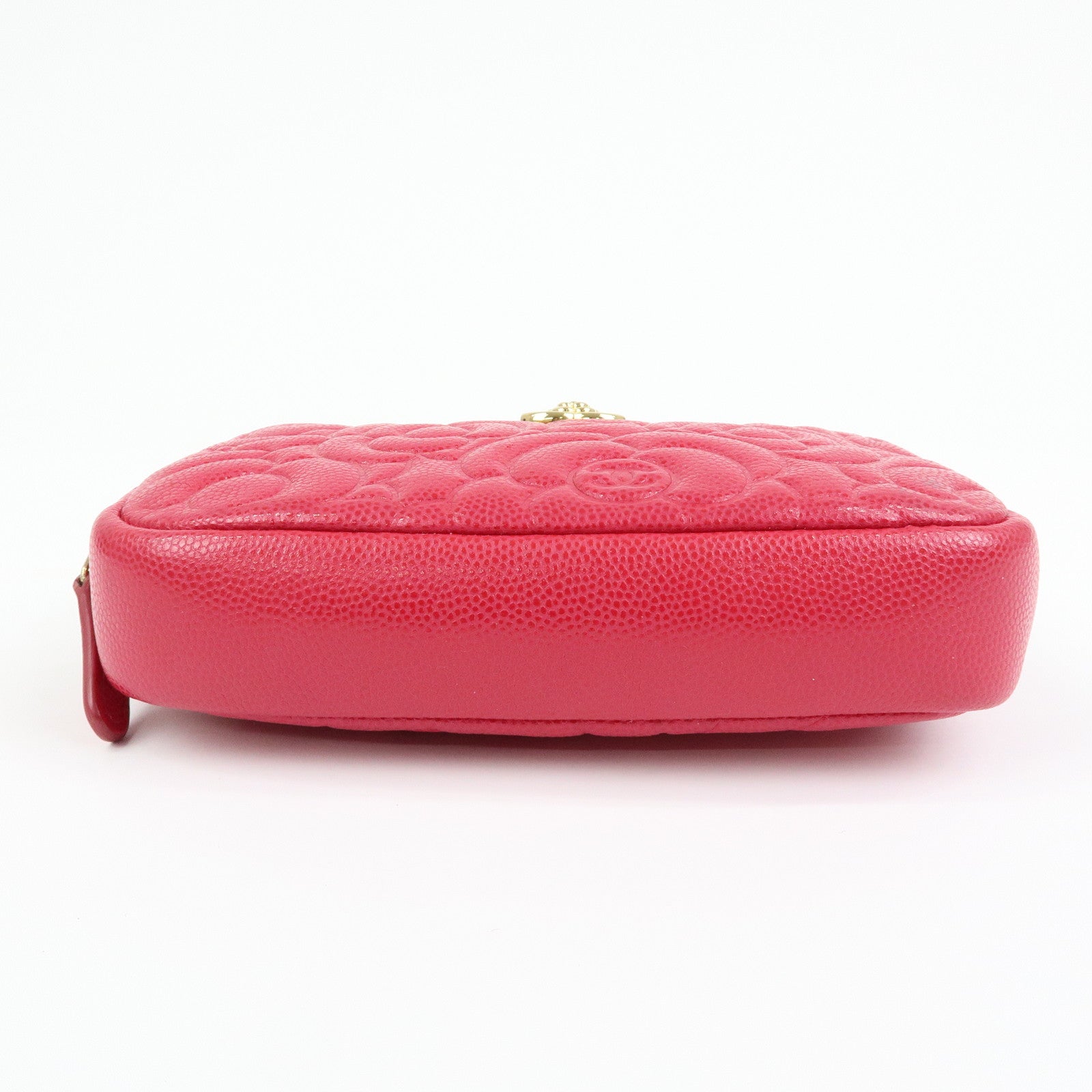 CHANEL Camellia COCO Mark Caviarskin Cosmetic Accessory Pouch Pink