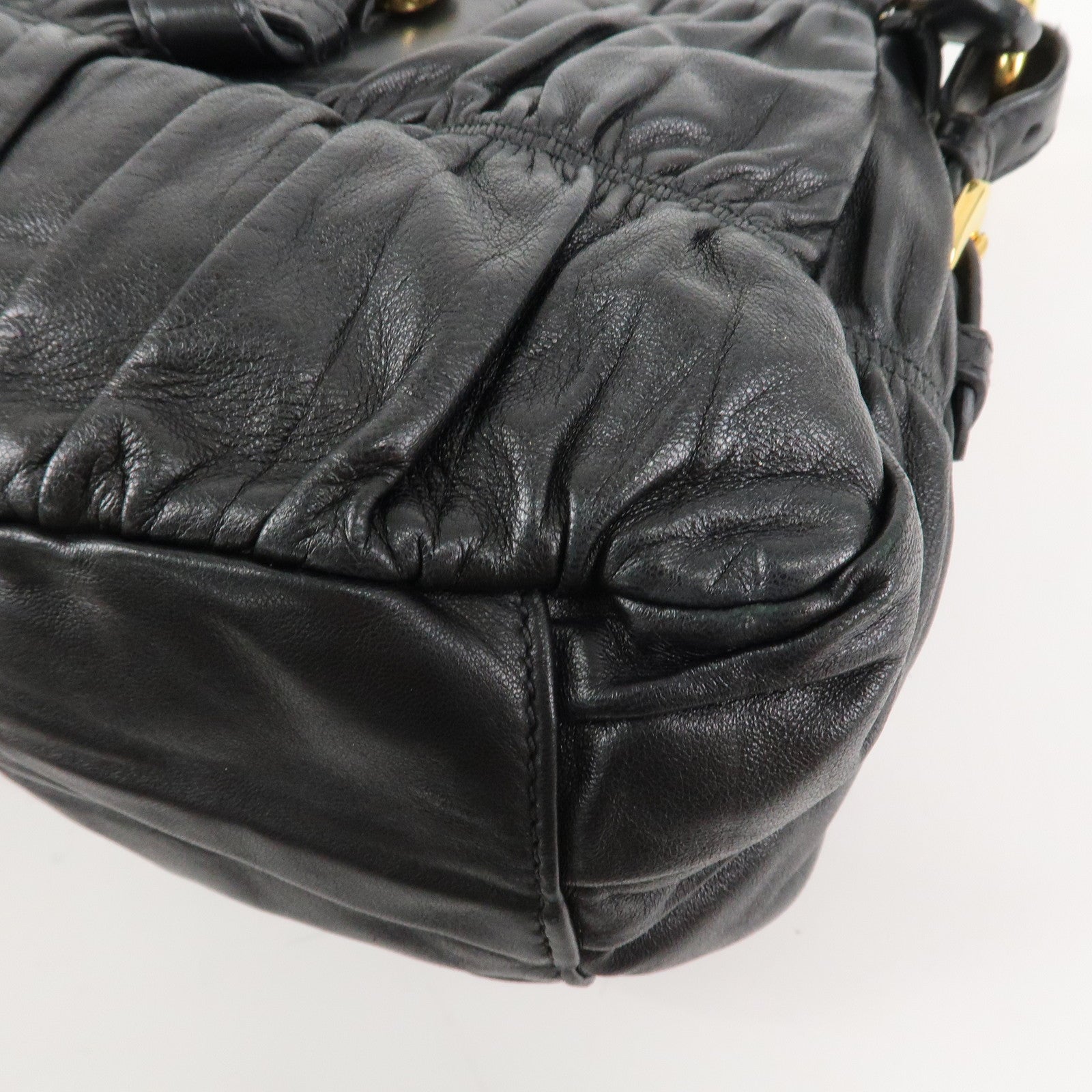 PRADA Logo Leather 2WAY Tote Bag Hand Bag Black Gold HDW B11091 Used