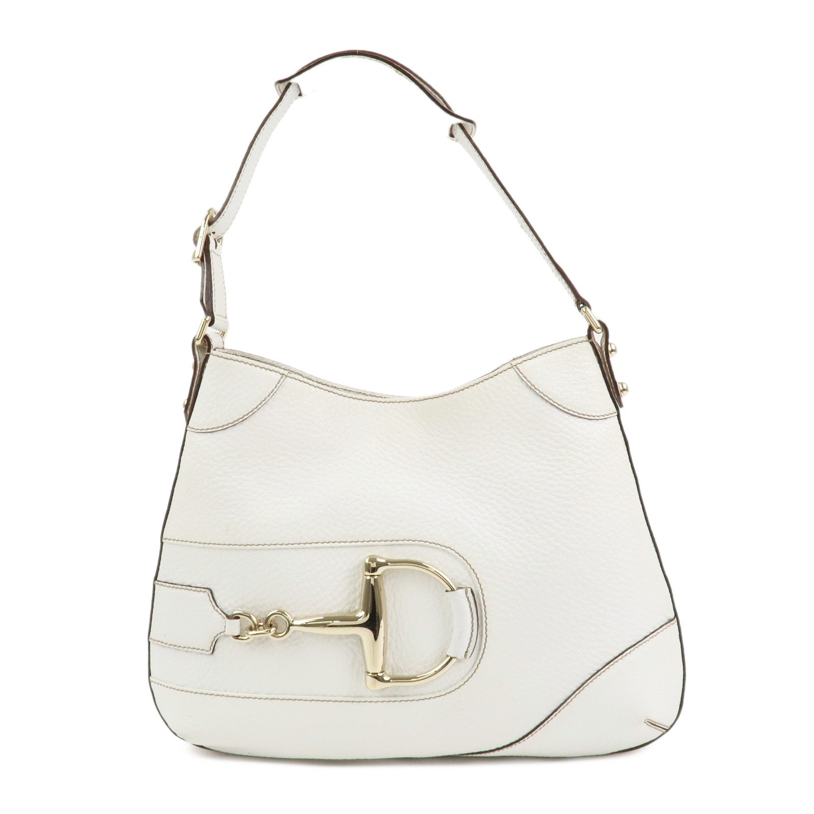 GUCCI Horsebit Leather Shoulder Bag Hand Bag White 137388