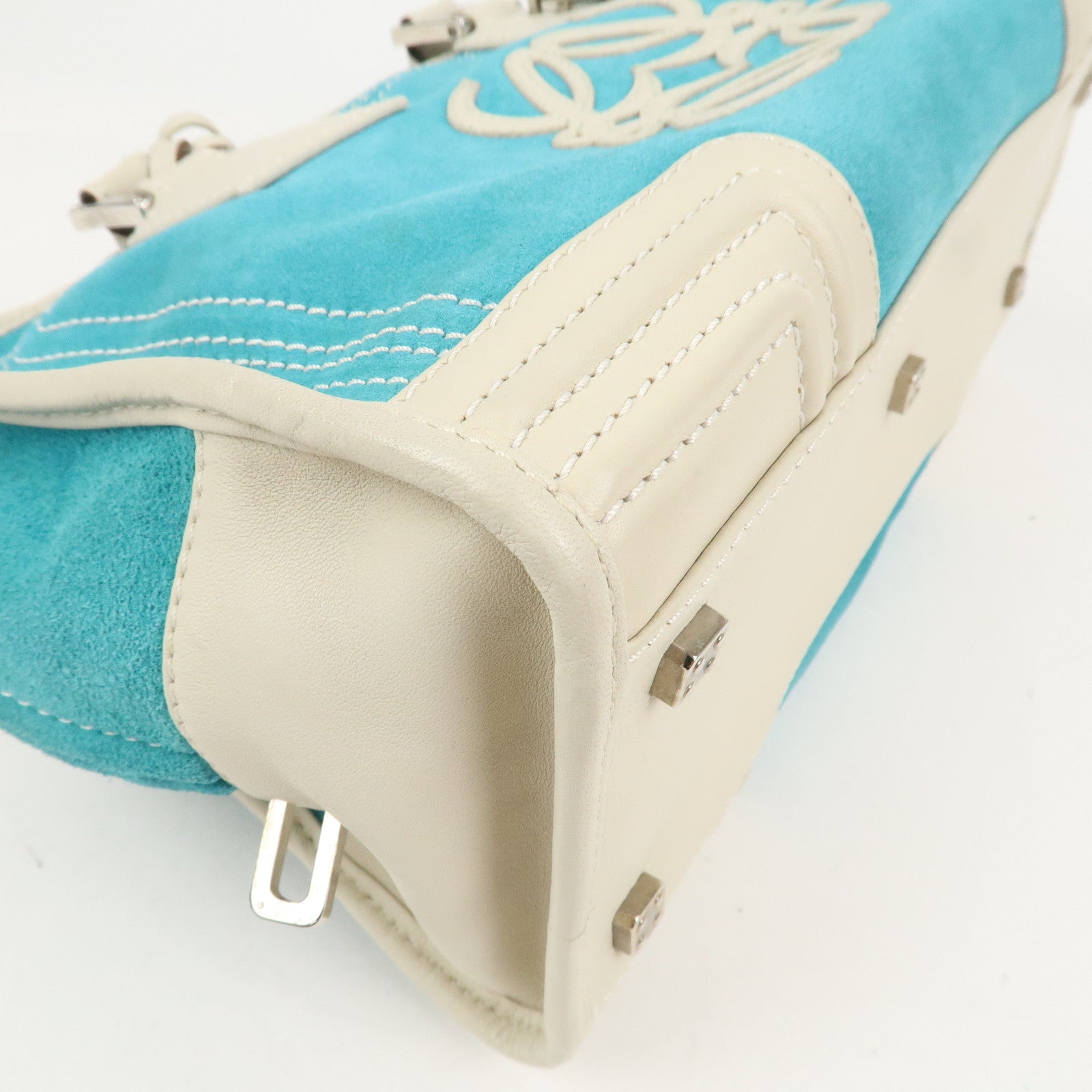 LOEWE Anagram Suede Leather Amazona 28 Hand Bag Blue White