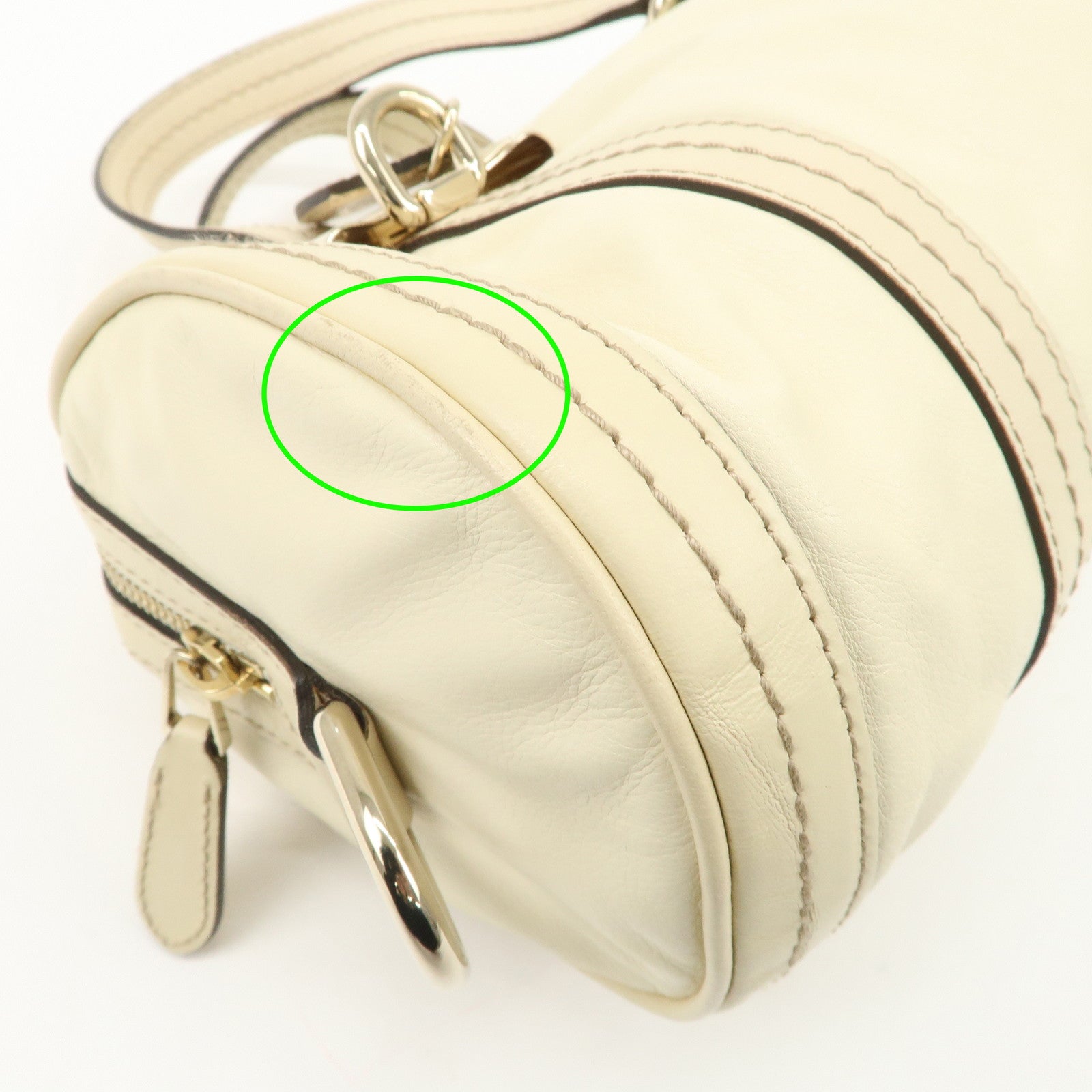 GUCCI Leather GG Crystal Hysteria Boston Bag Hand Bag Ecru 181485