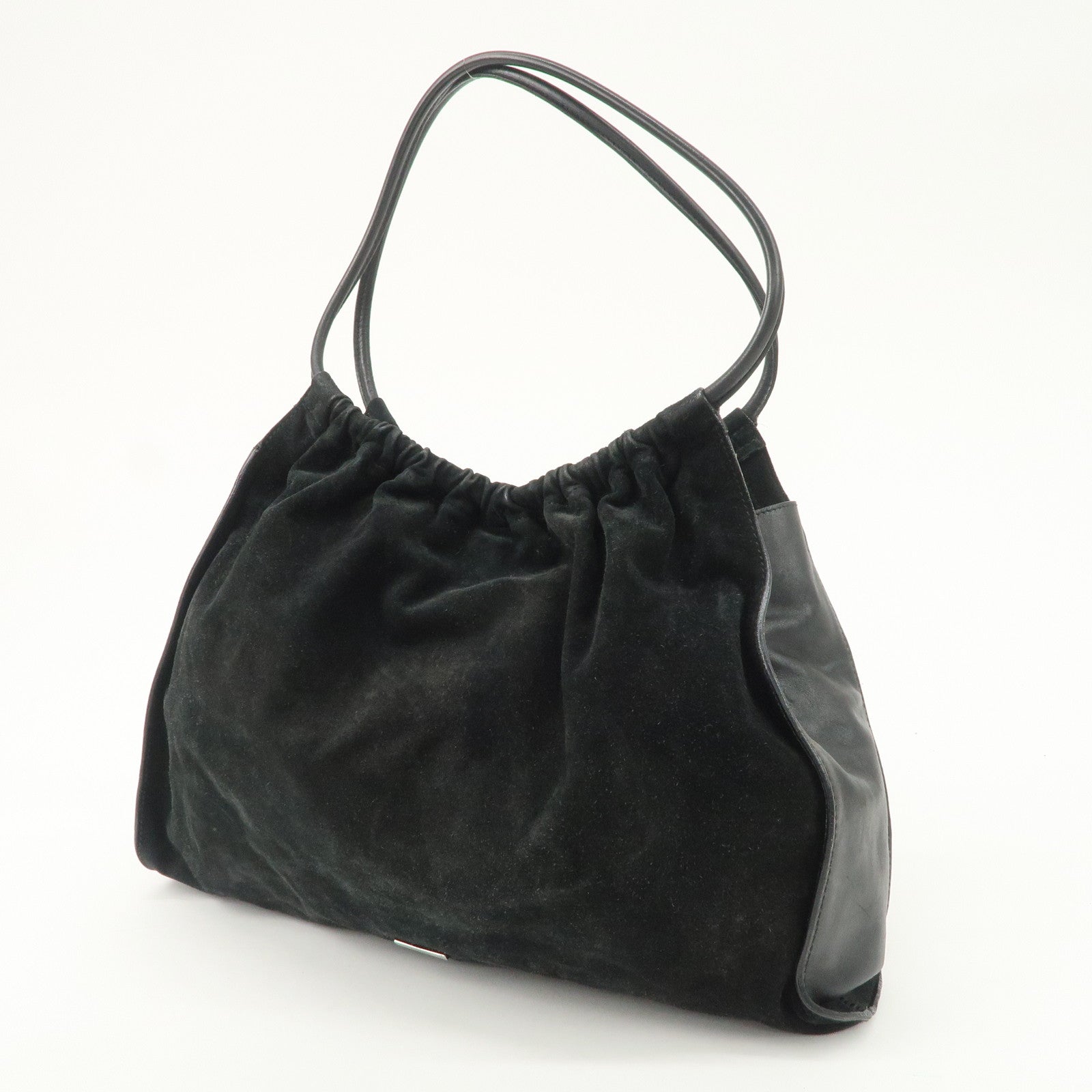 GUCCI Suede Leather Shoulder Bag Tote Bag Black 001.4332 Used