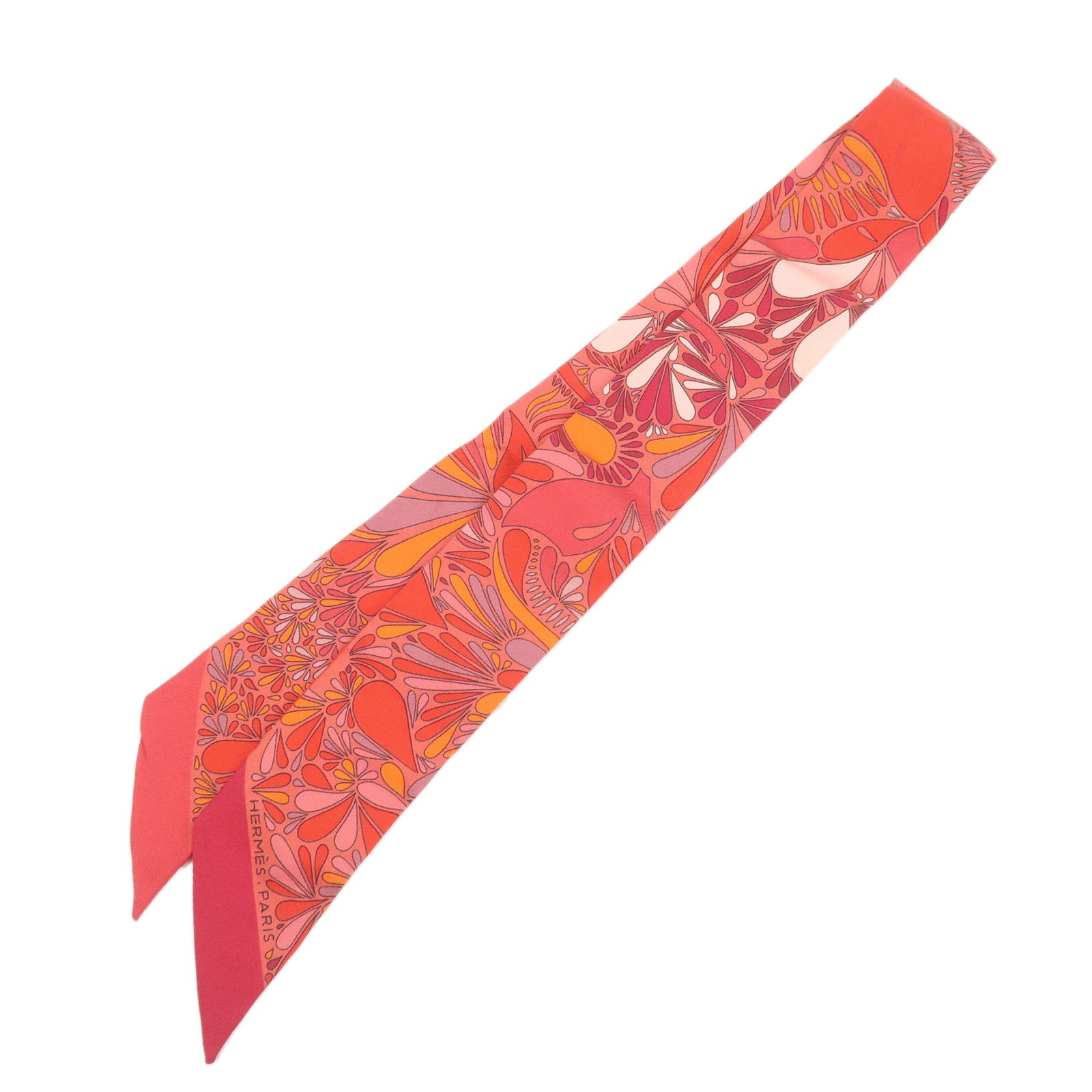 HERMES Twilly 100% Silk Scarf MILLEFLEURS DU MEXIQUE Orange