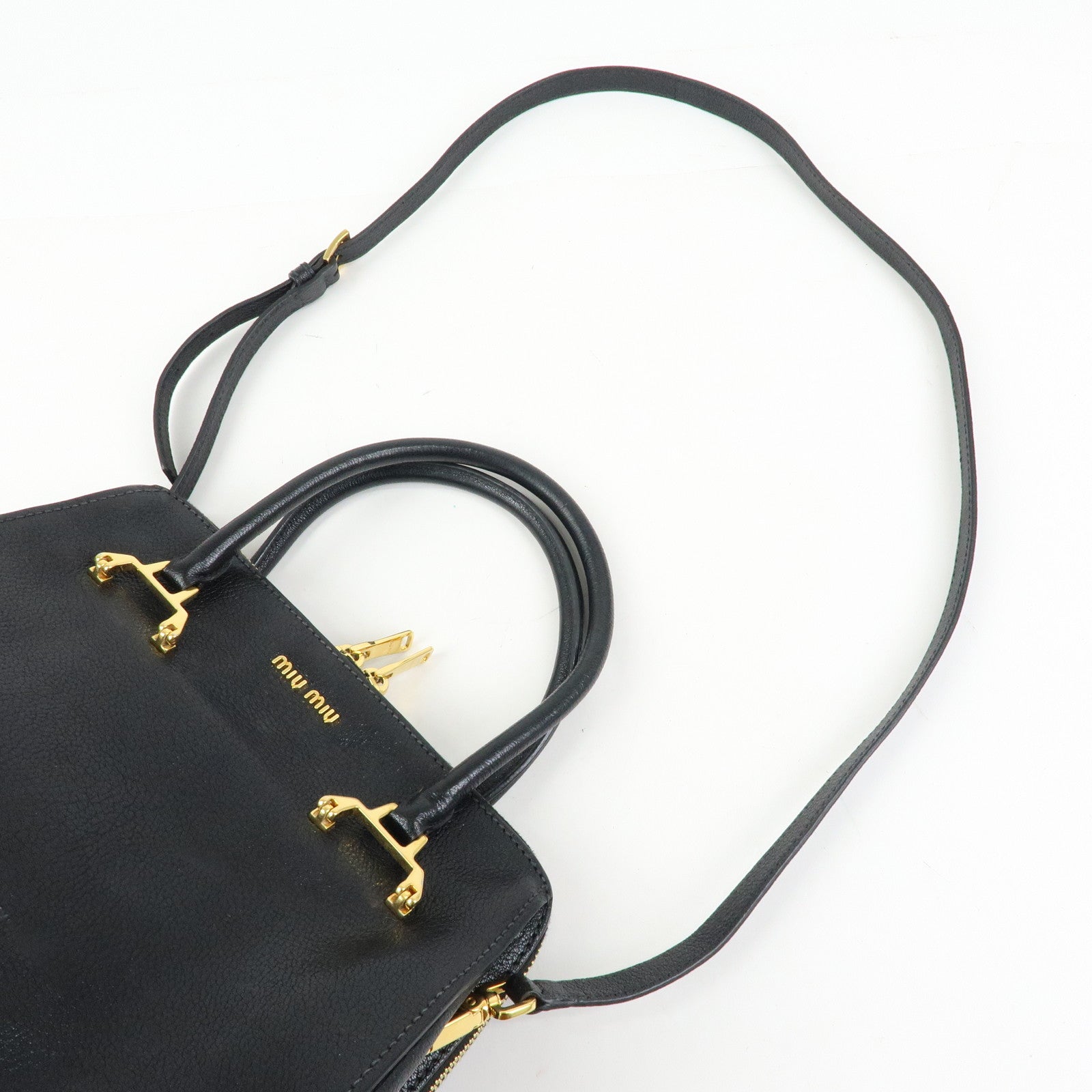 MIU MIU Madras Leather 2Way Bag Hand Bag Shoulder Bag Black