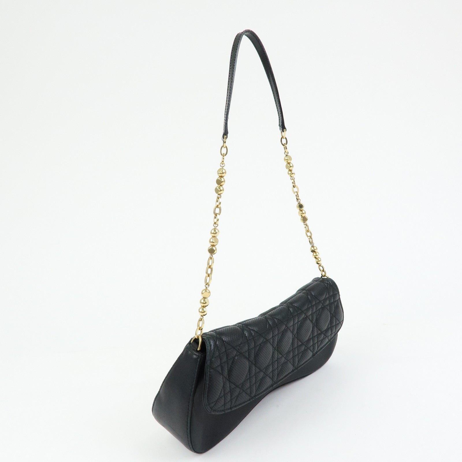 Christian Dior Cannage Leather Chain Shoulder Bag Clutch Bag Black