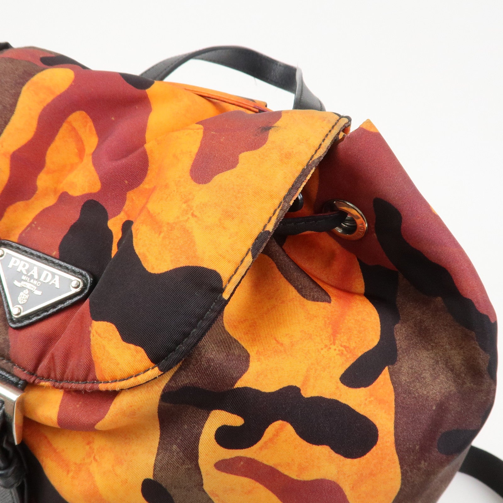 PRADA Triangle Logo Nylon Leather Backpack Camouflage OrangeBZ0032