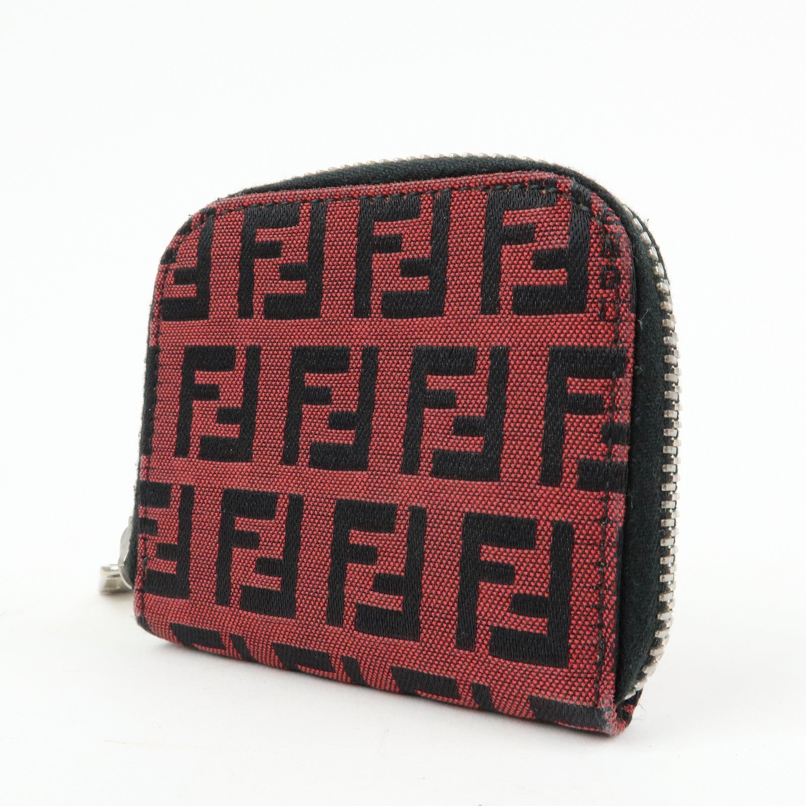 FENDI Zucchino Canvas Coin Case Coin Purse Red