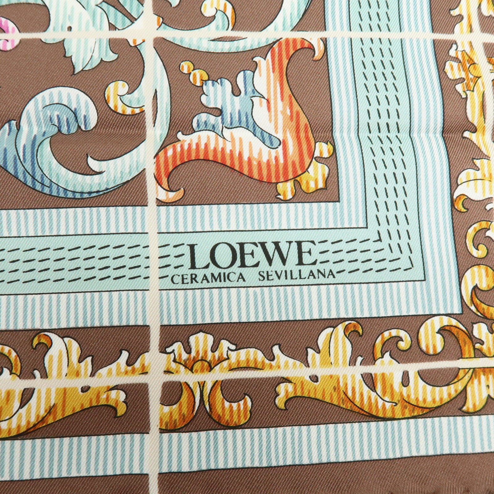 LOEWE Silk 100% Scarf Light Brown Multicolor