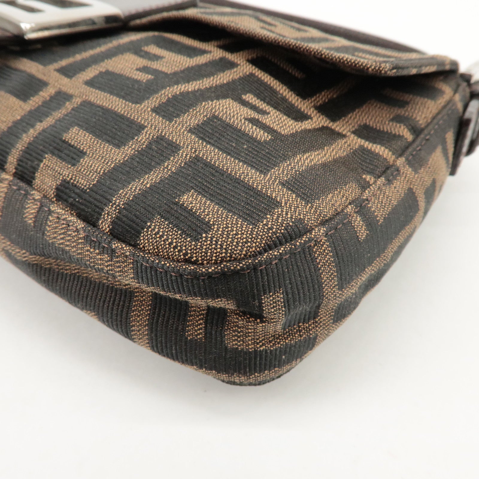 FENDI Mamma Baguette Zucca Canvas Shoulder Bag Brown Black 26424 Used