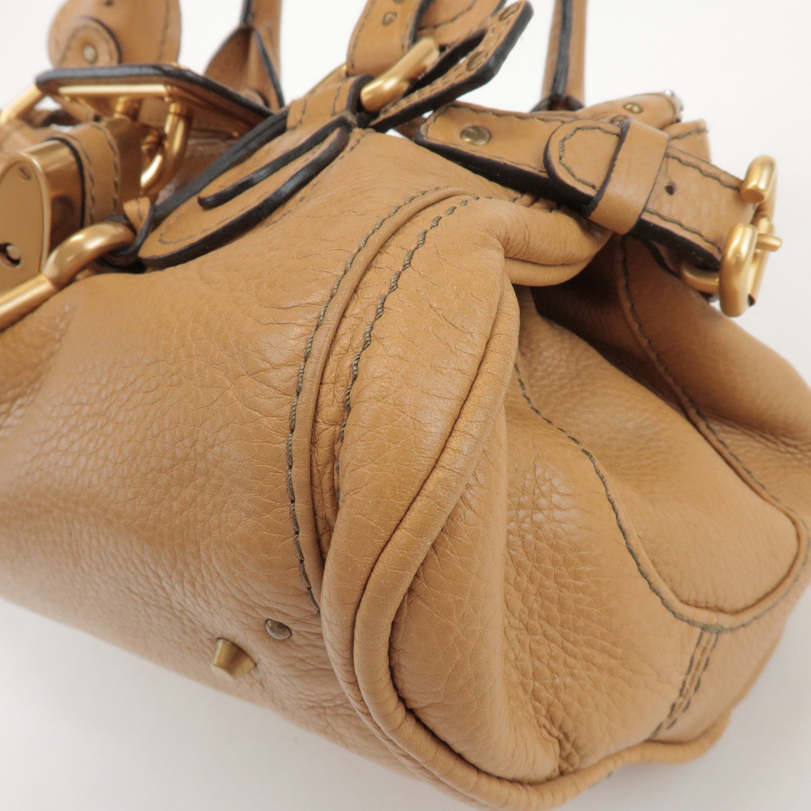 Chloe Paddington Leather Tote Bag Hand Bag Beige Brown