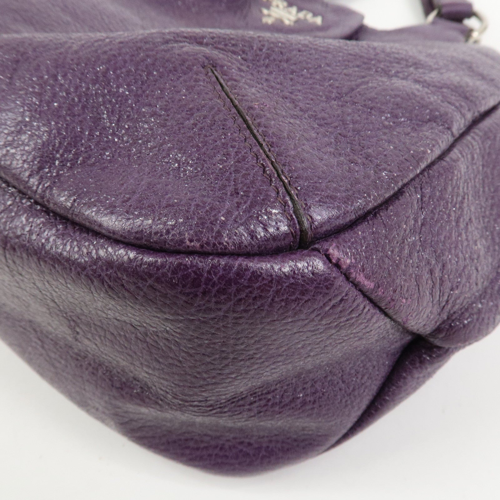 PRADA Leather Tote Bag Shoulder Bag Purple Silver