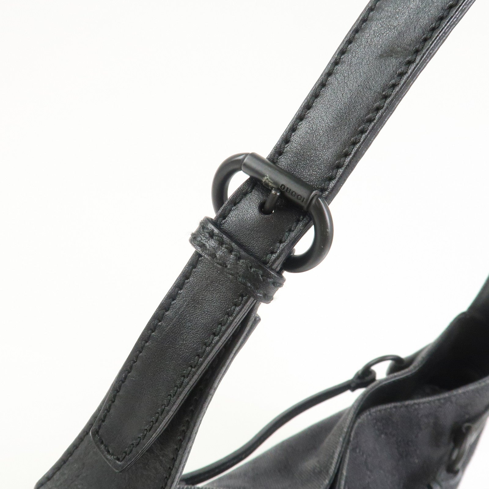 GUCCI Horsebit GG Canvas Leather Shoulder Bag Black 101975