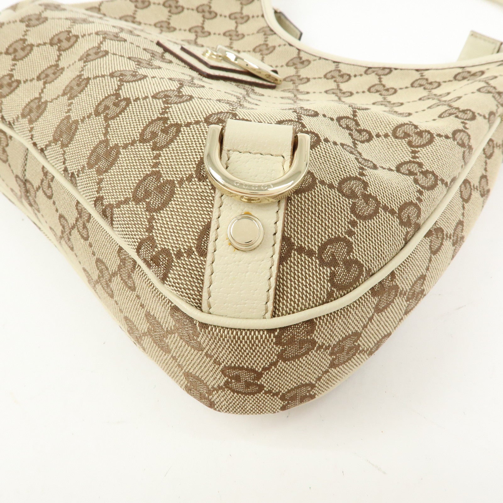 GUCCI Abbey GG Canvas Leather Shoulder Bag Beige White 130738