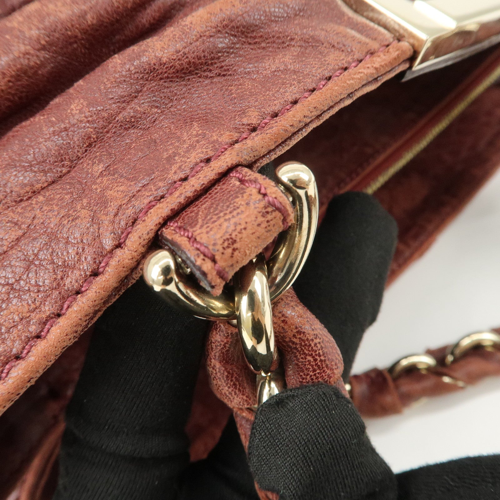 FENDI Mia Logo Leather Chain Tote Bag Shoulder Bag Bordeaux 8BR616