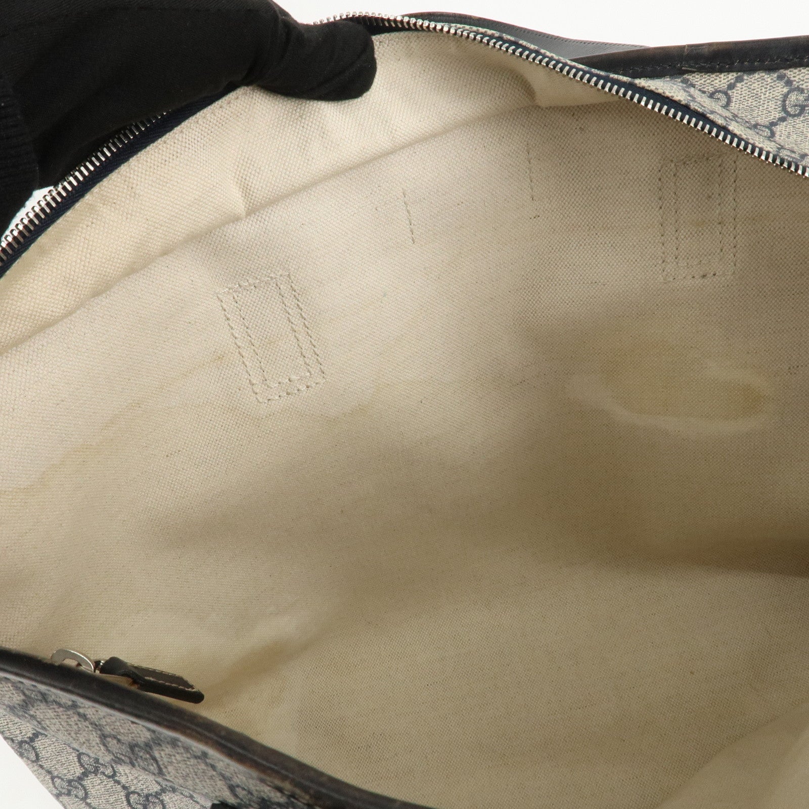 GUCCI GG Supreme Leather Tote Bag Hand Bag Beige Navy 211137