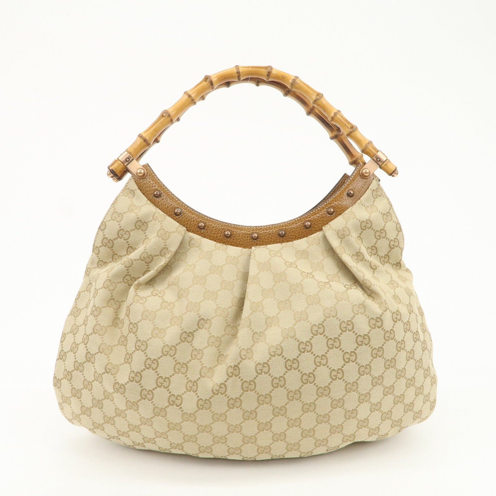 GUCCI Bamboo GG Canvas Shoulder Bag Hand Bag Beige 124293
