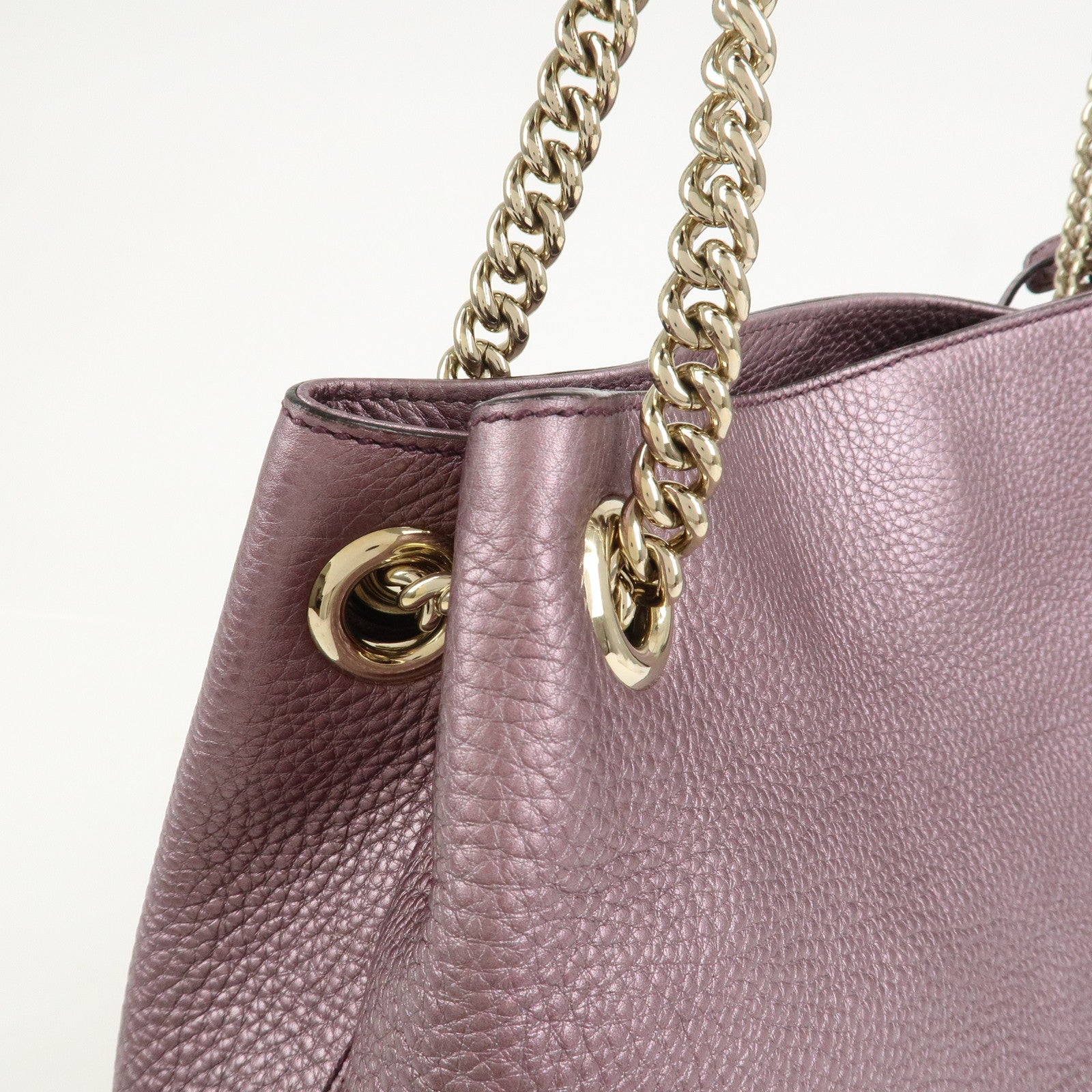 GUCCI SOHO Logo Leather Chain Shoulder Bag Metallic Purple 308982