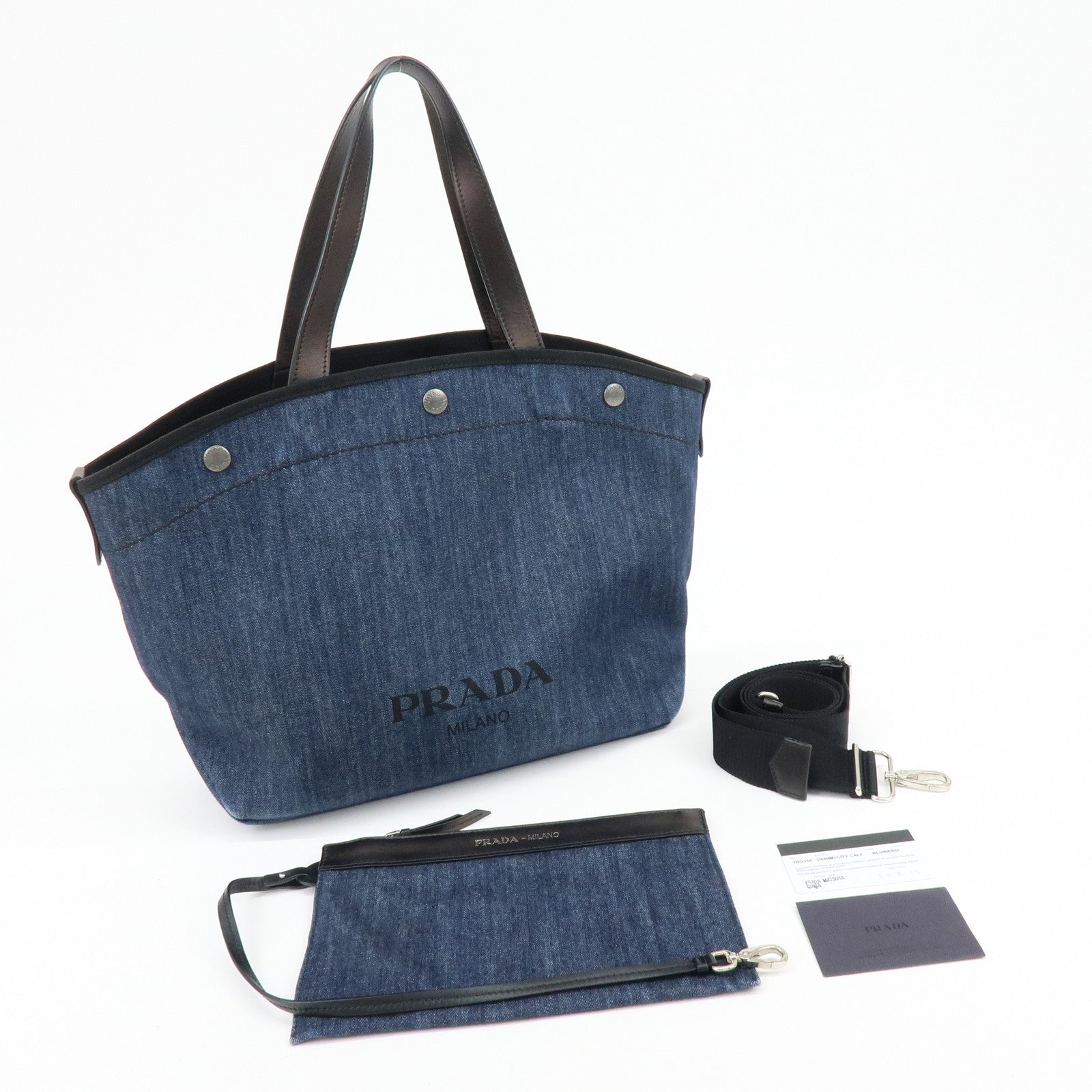 PRADA Logo Denim 2Way Bag Hand Bag Shoulder Bag Navy 1BG244