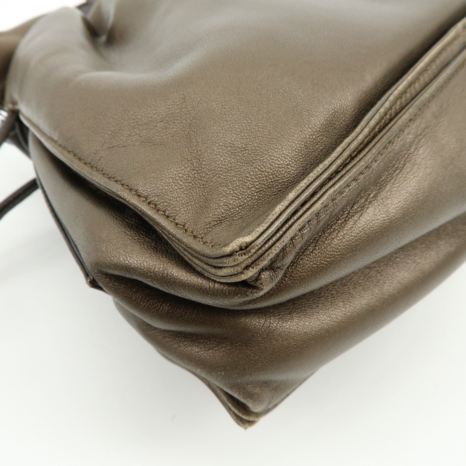 LOEWE Anagram Nappa Leather Drawstring Fringe Shoulder Bag Brown