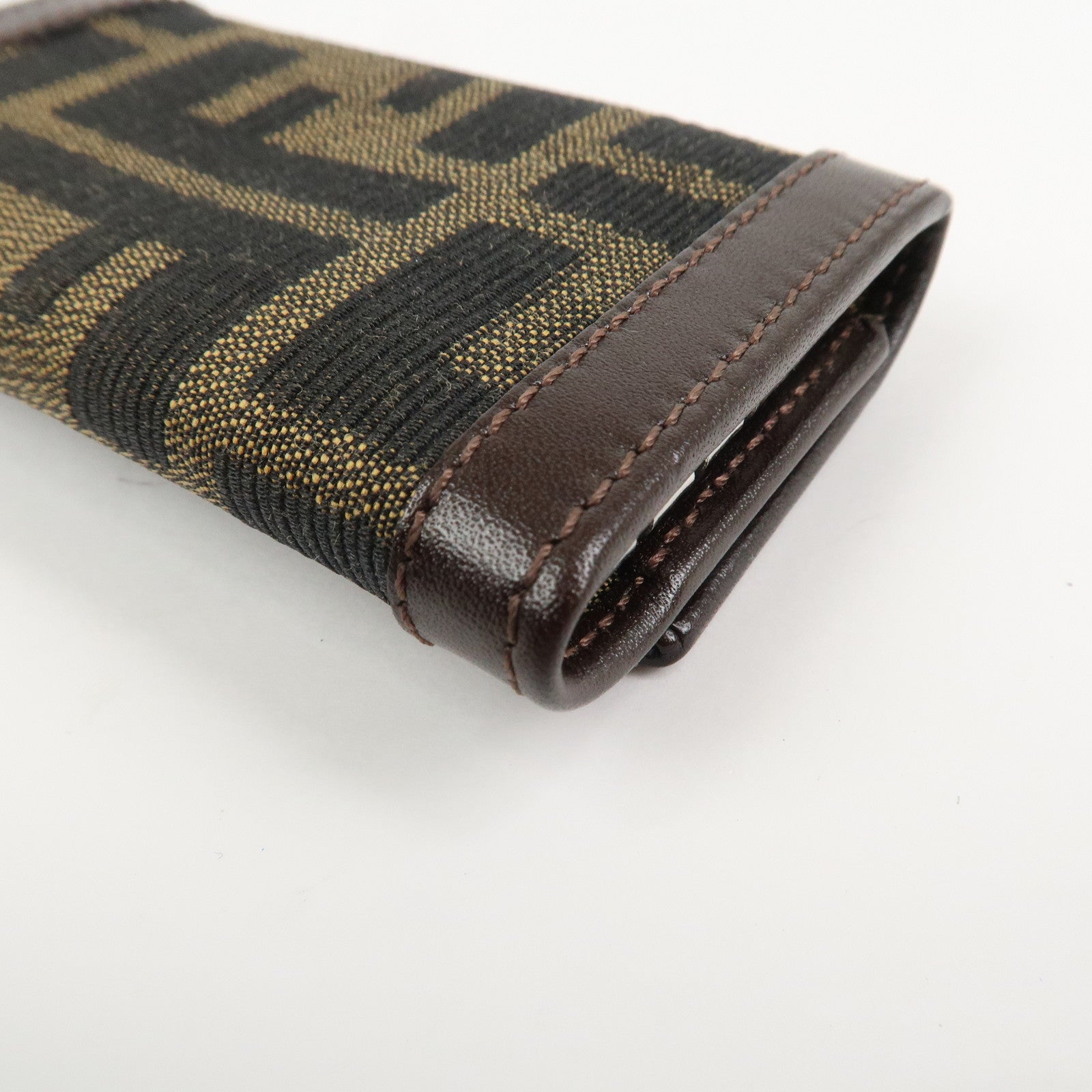 FENDI Zucca Canvas Leather 6 Ring Key Case Key Holder Brown 10163