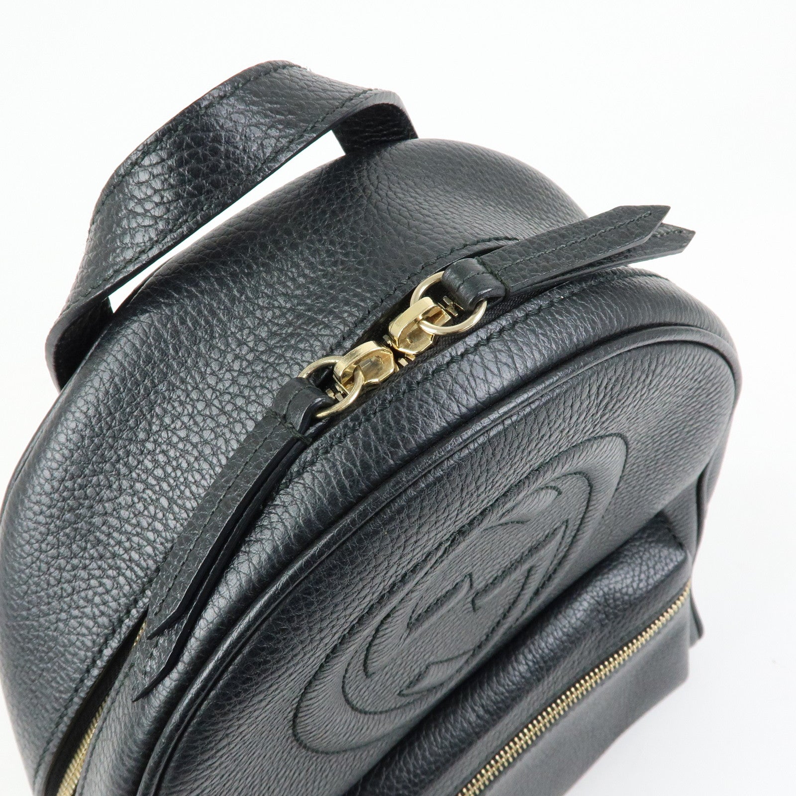 GUCCI SOHO Interlocking G Leather Backpack Rucksack Black 431570