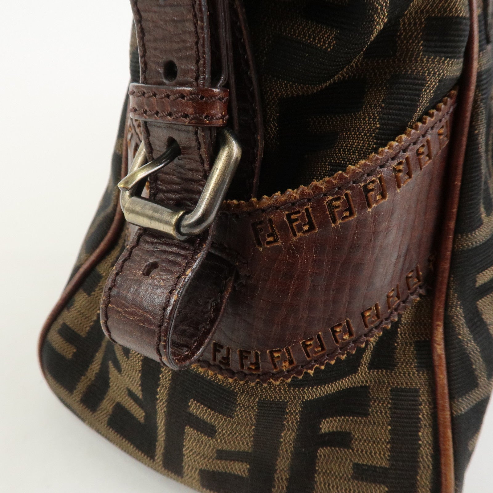 FENDI Ethnico Zucca Canvas Leather Tote Bag Shoulder Bag 8BN157