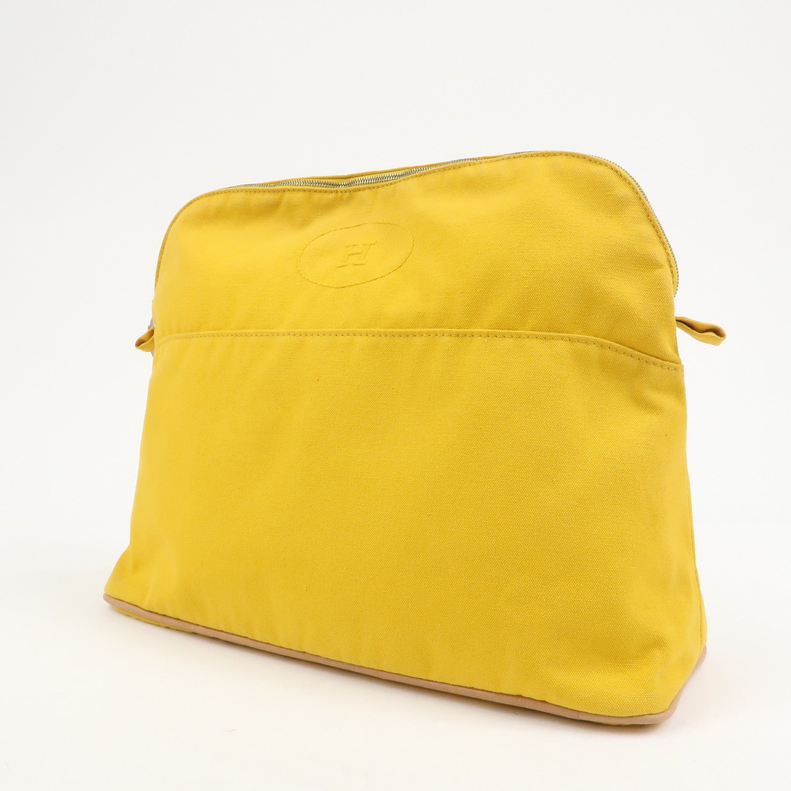 HERMES Bolide Pouch GM Canvas Leather Cosmetic Pouch Yellow