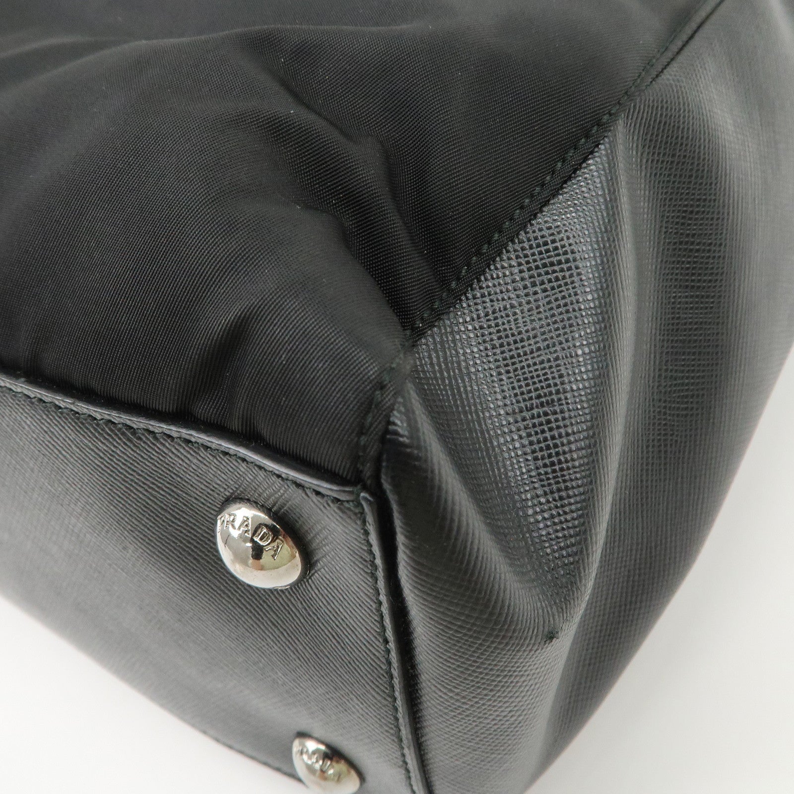 PRADA Triangle Logo Leather Nylon 2Way Bag Hand Bag Black Gold HDW Used