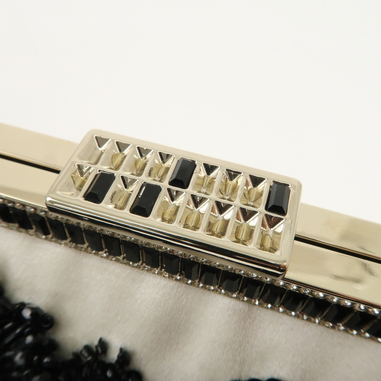 VALENTINO Silk Beads Chain Shoulder Bag Hand Bag White Black Used