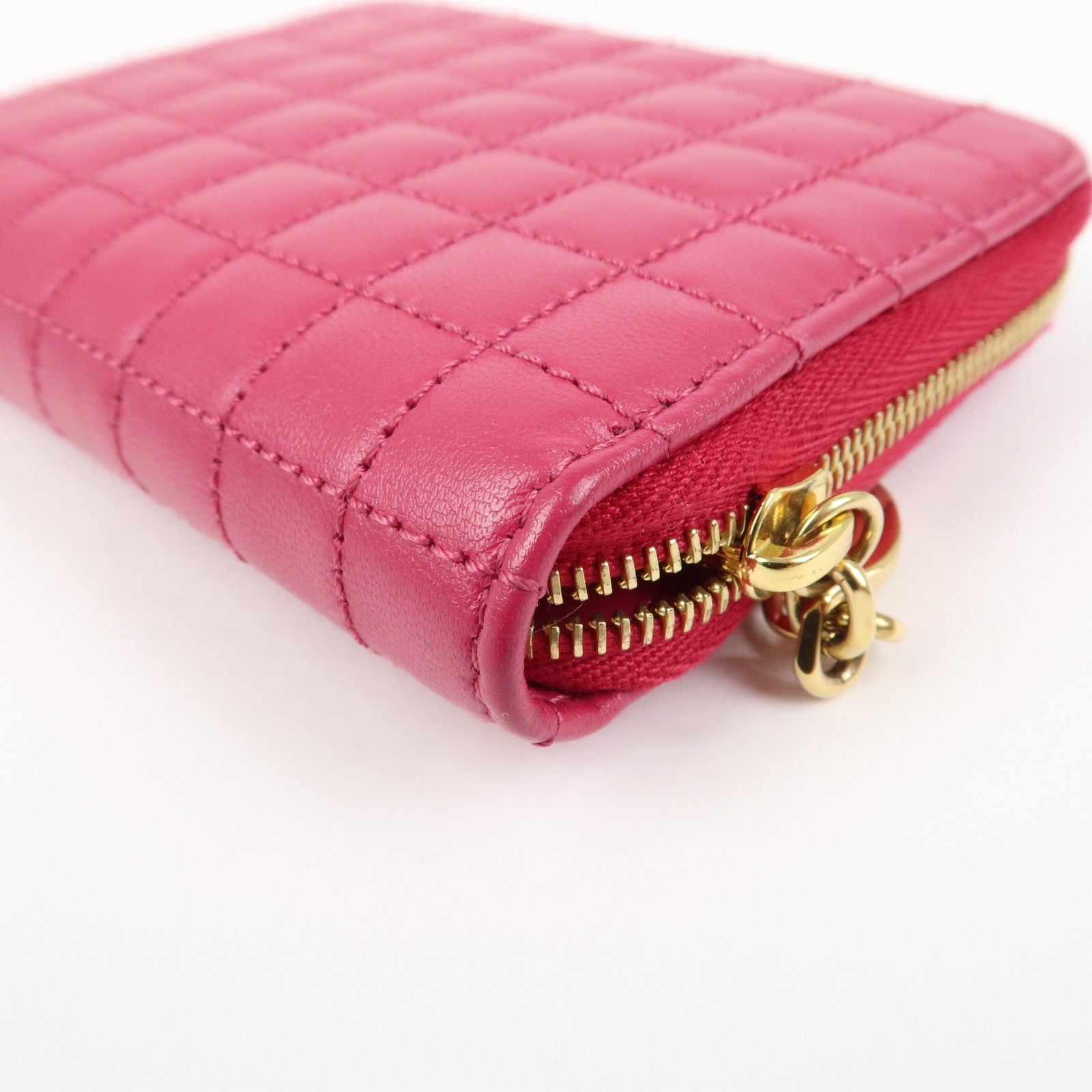 CELINE Logo Leather Coin Case Coin Purse Pink