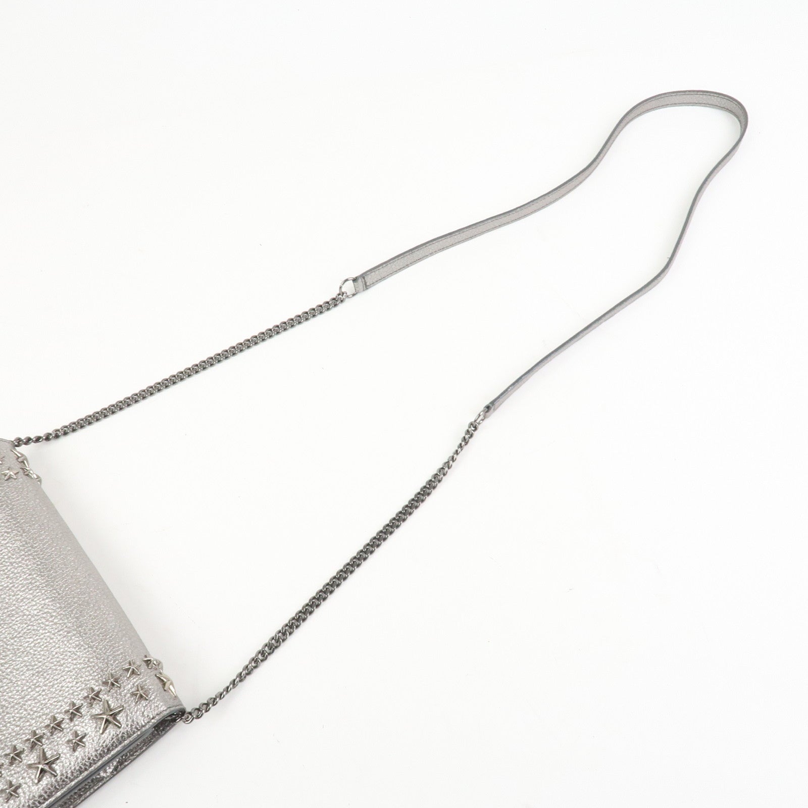 JIMMY CHOO 2Way Leather Chain Shoulder Bag Crossbody Bag Silver