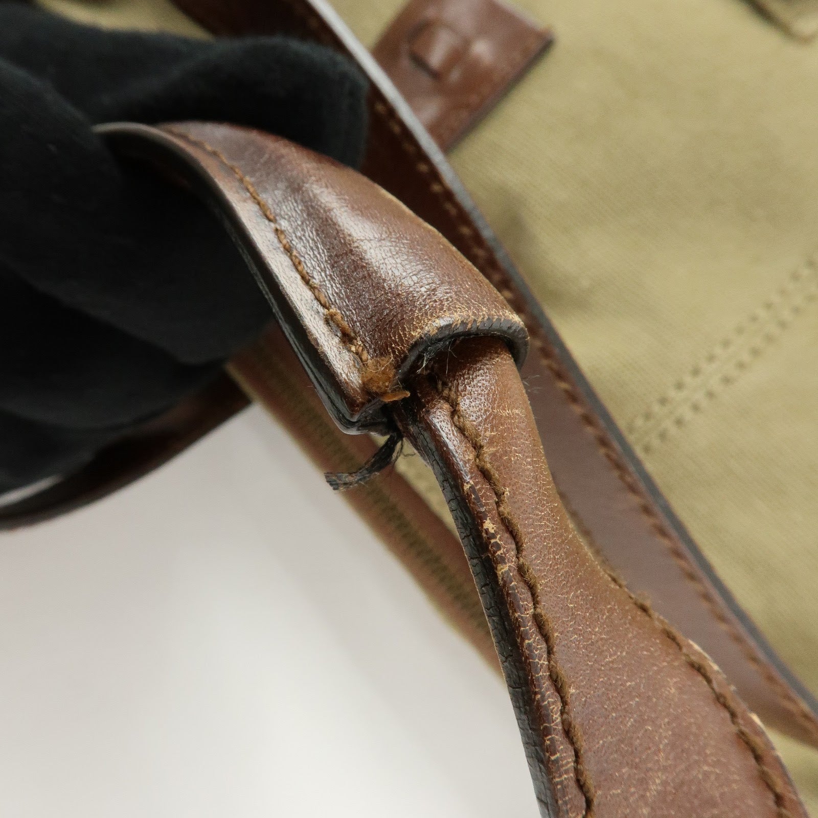 GUCCI Canvas Leather Tote Bag Hand Bag Khaki Brown 109132