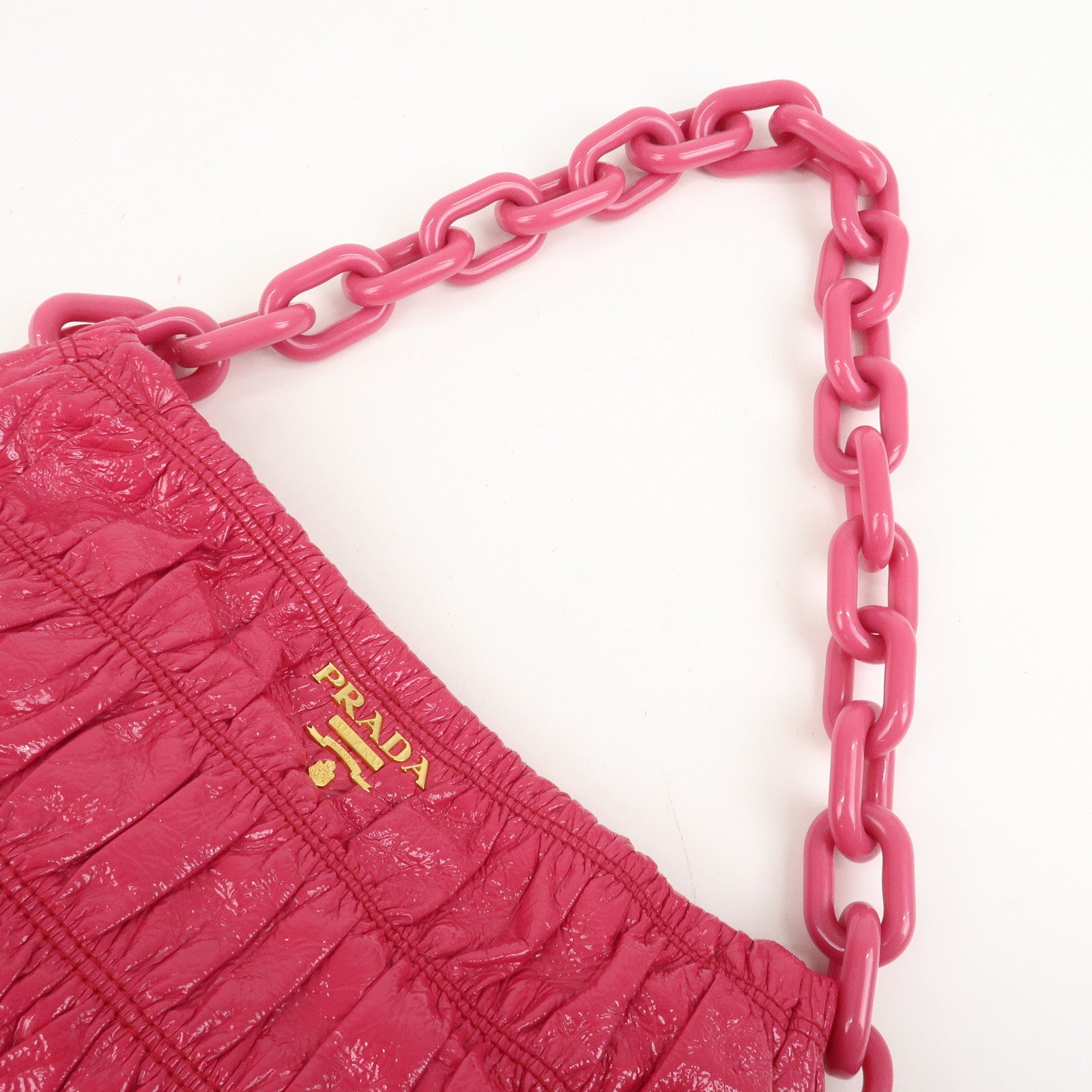 PRADA Logo Patent Leather Chain Shoulder Bag Hand Bag Pink BR4075