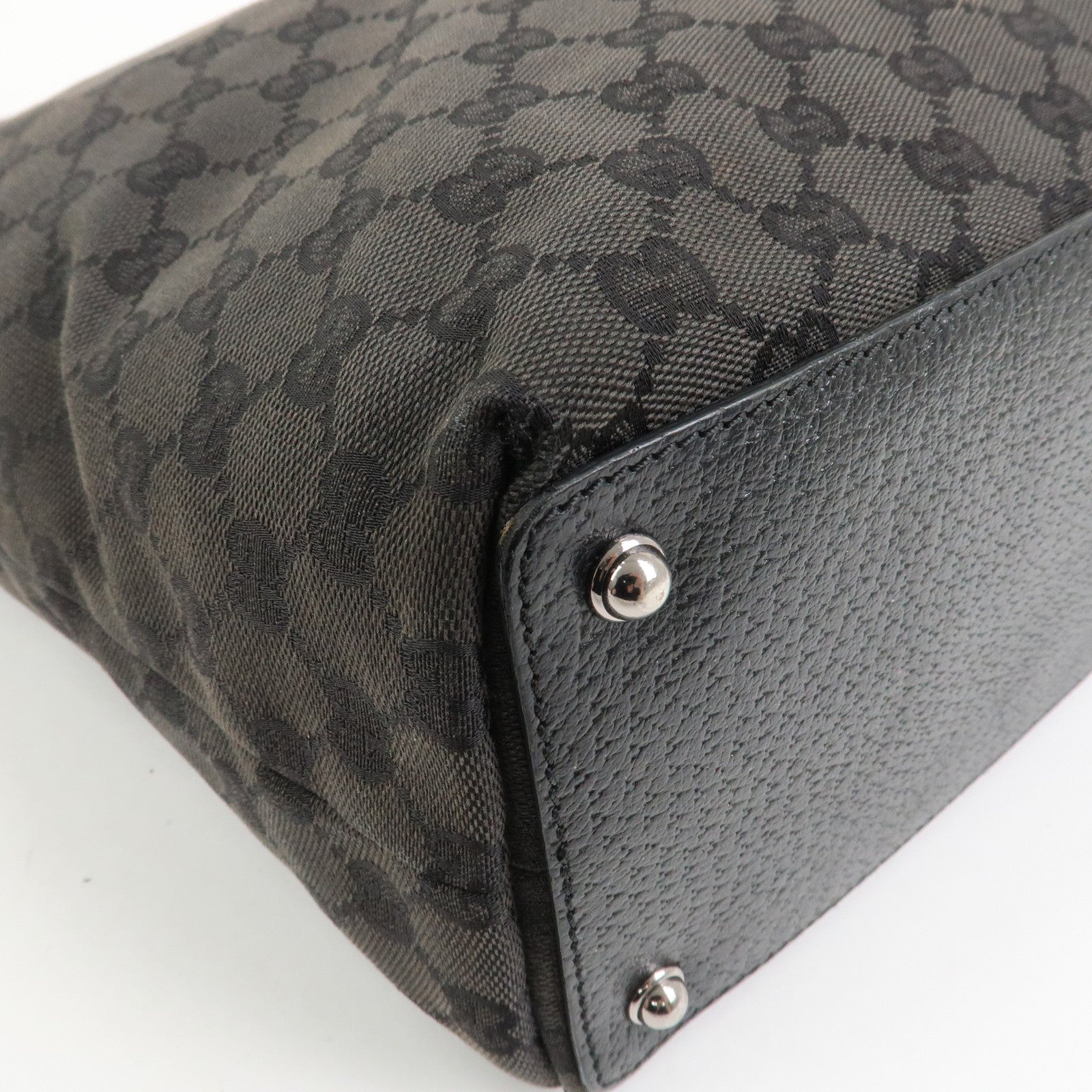 GUCCI GG Monogram Canvas Leather Tote Bag Hand Bag Black 120836
