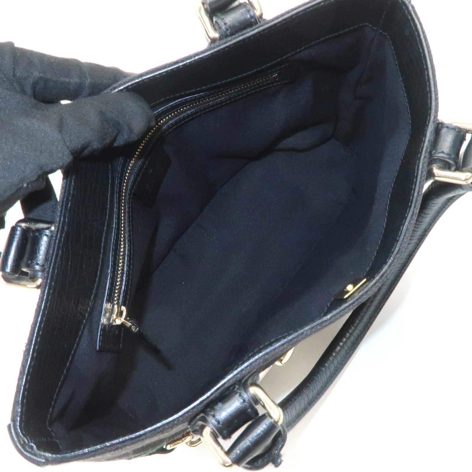 GUCCI Horsebit Sherry GG Canvas Leather Hand Bag Black 137475