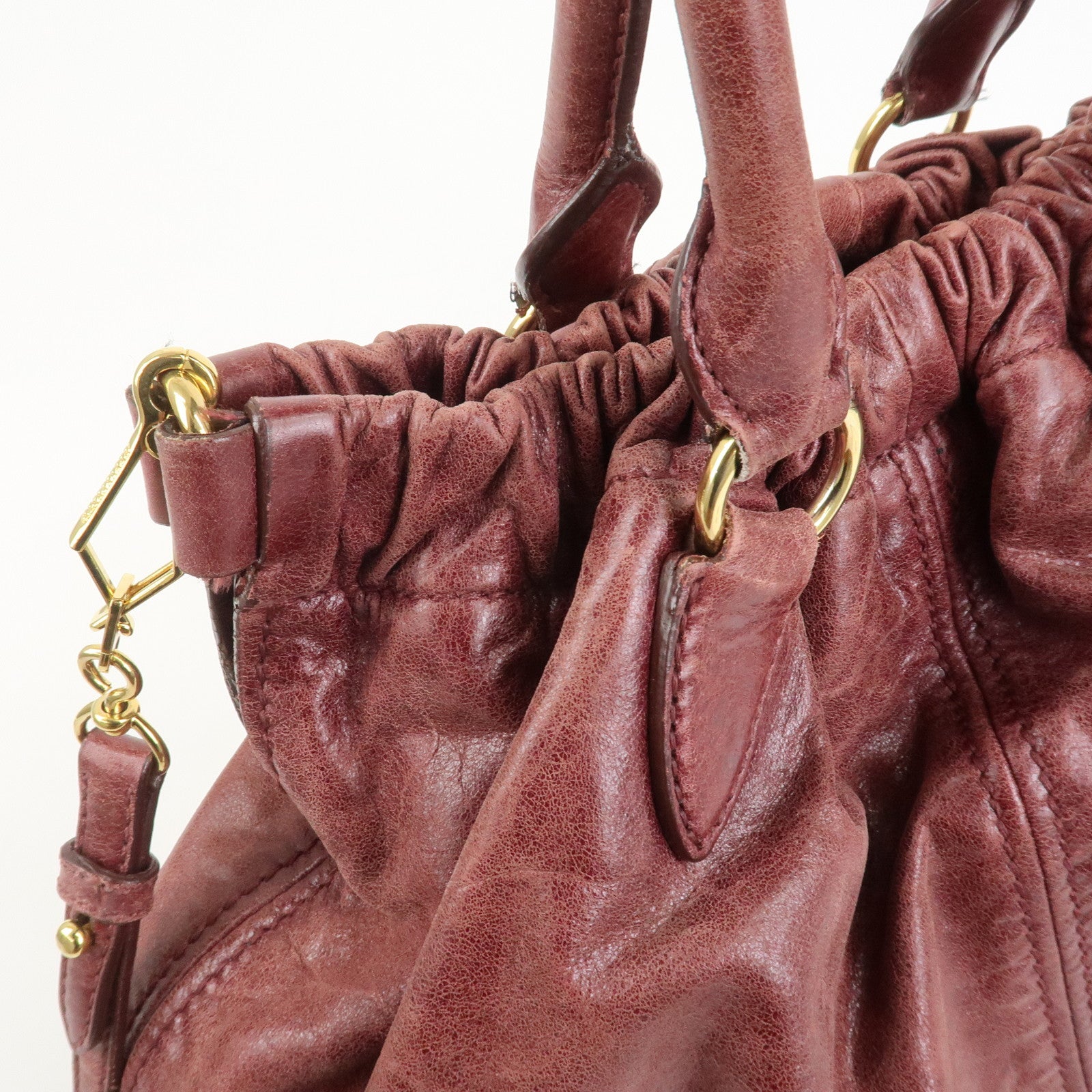 MIU MIU Logo Leather 2Way Bag Hand Bag Shoulder Bag Bordeaux